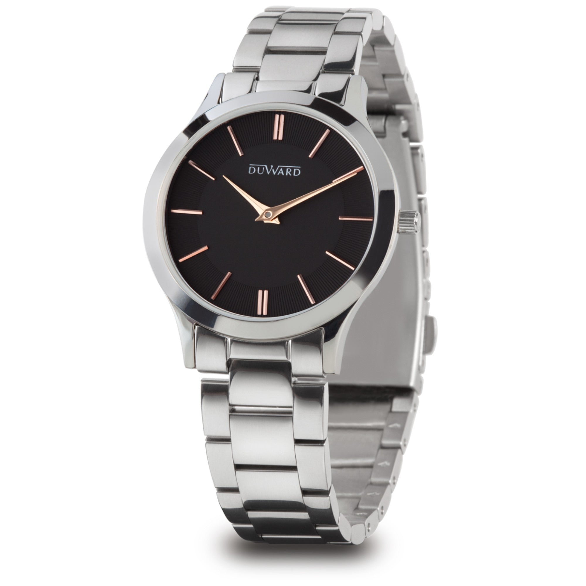 Reloj de Mujer Elegante caja acero plana esfera negra 3 Atm