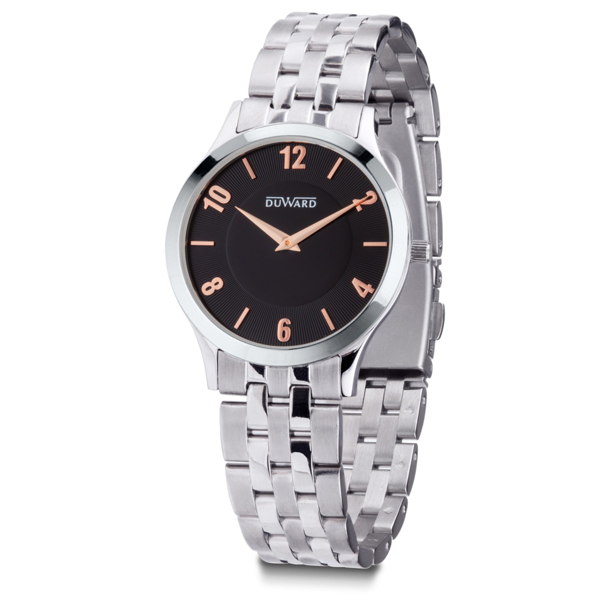 Reloj de Mujer caja acero plana esfera negra 3 Atm brazalete acero