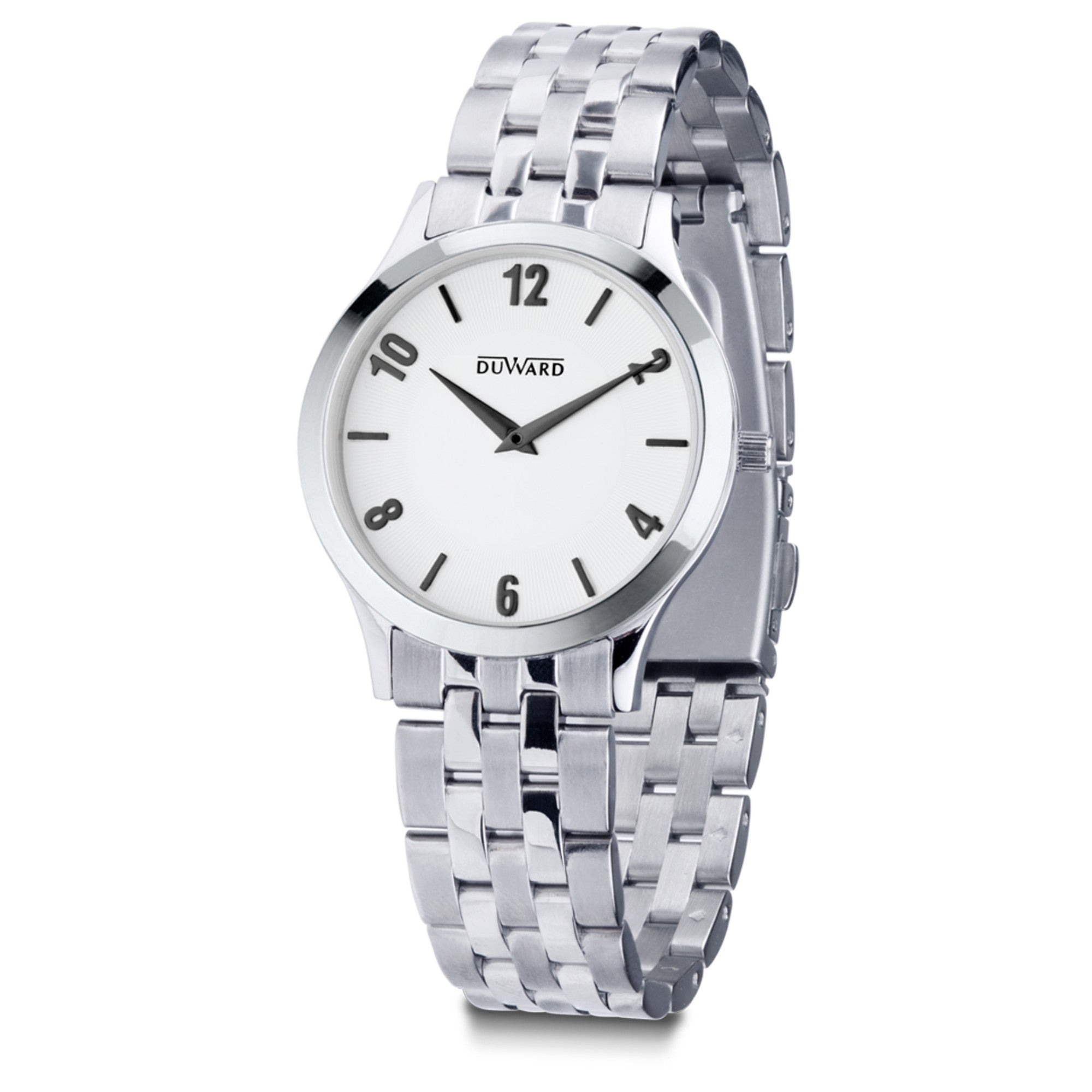 Reloj mujer acero con caja extraplana  esfera blanca indices negros
