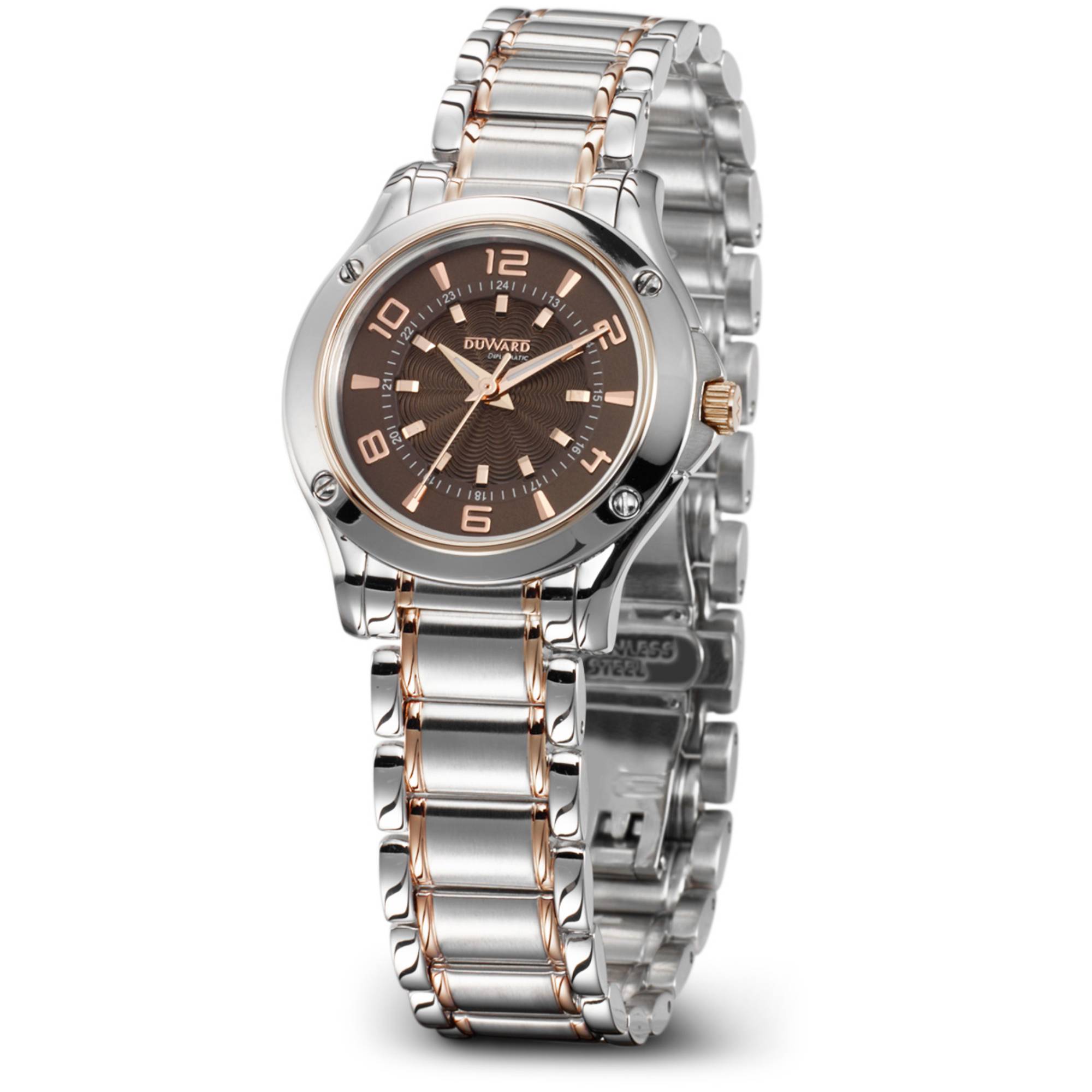 Reloj de Mujer Elegante caja de acero esfera marrón 3 Atm brazalete