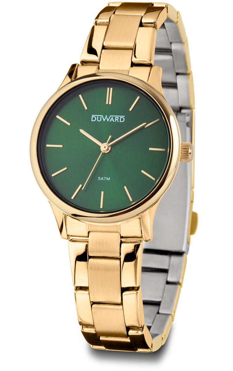 Reloj Señora Brazalete caja de acero IPdorado verde 3 agujas