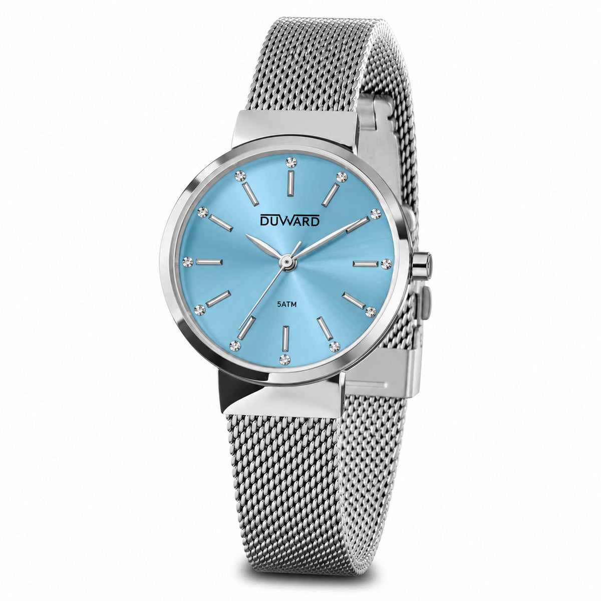 Reloj con caja de acero esfera azul y malla milane sa de acero