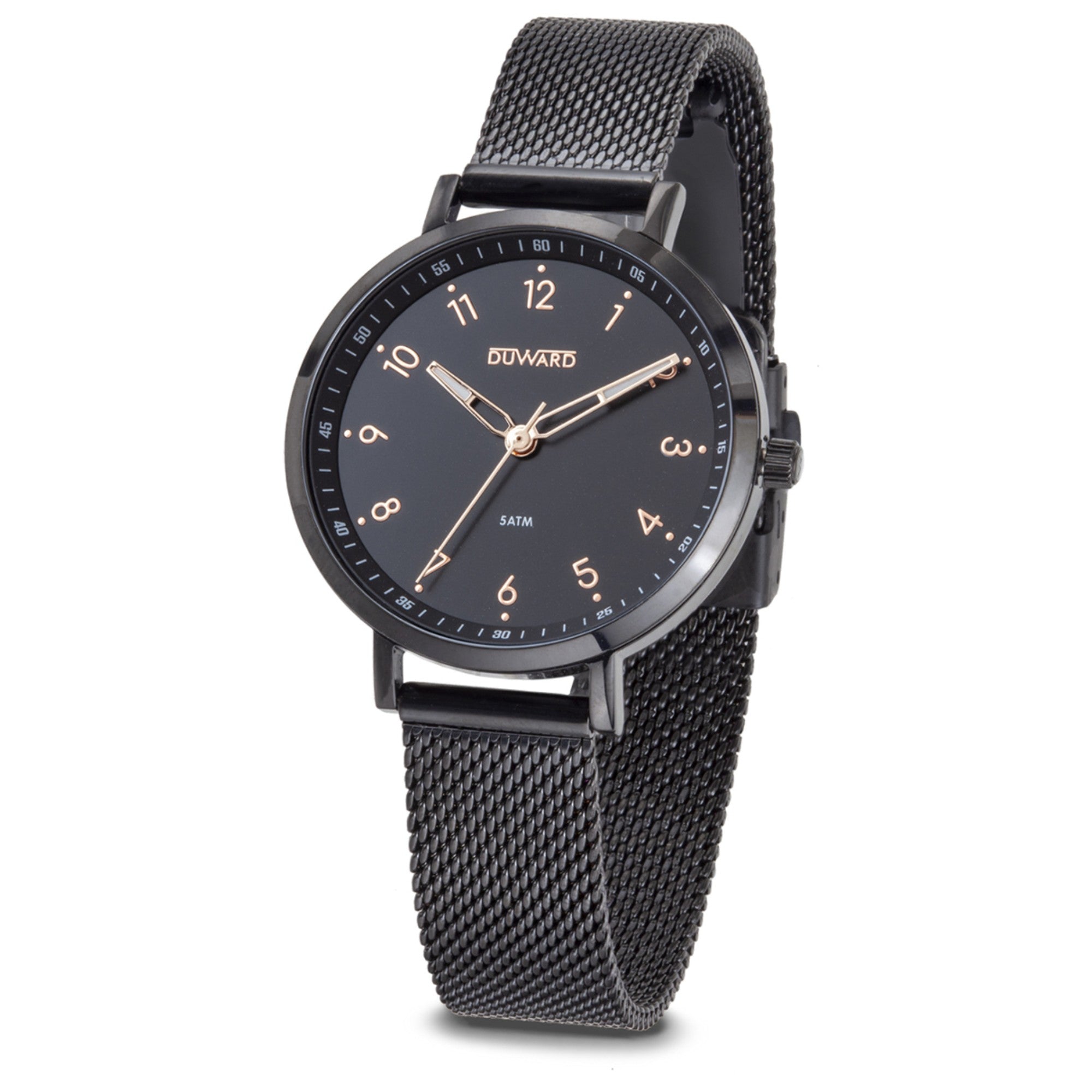 Reloj de Mujer Elegante caja acero esfera negra 5 Atm brazalete acero