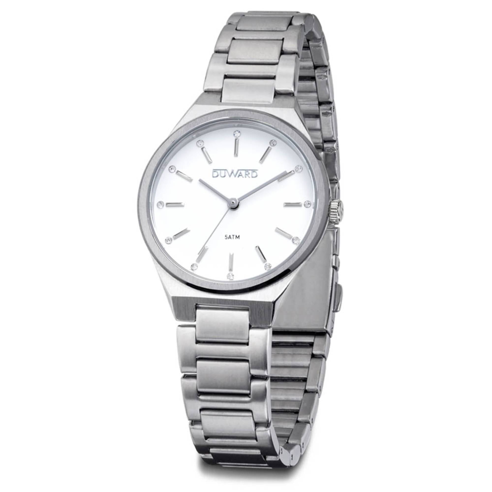 Reloj de Señora Brazalete de caja de acero plata blanco