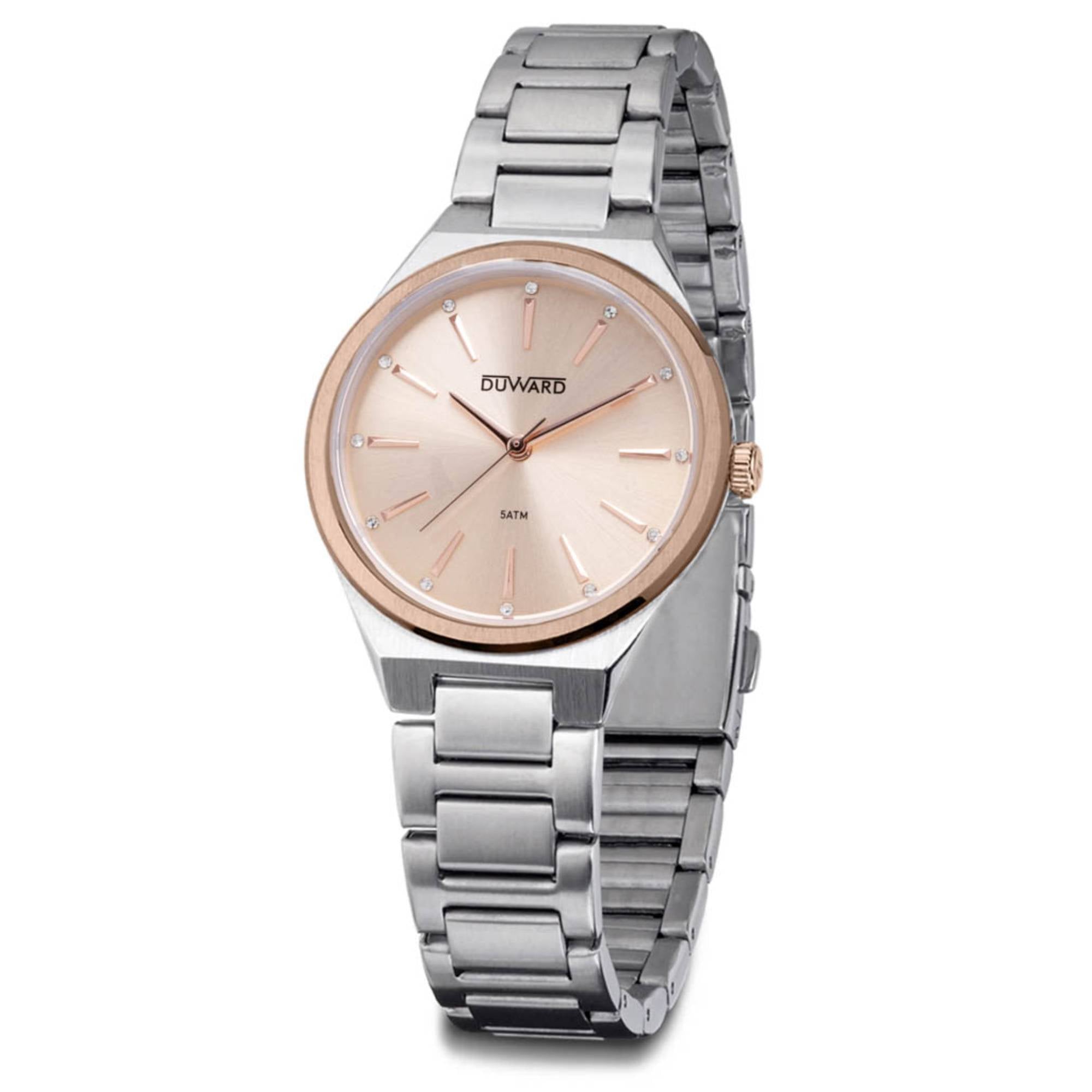 Reloj de Señora Brazalete caja de acero plata y rosado
