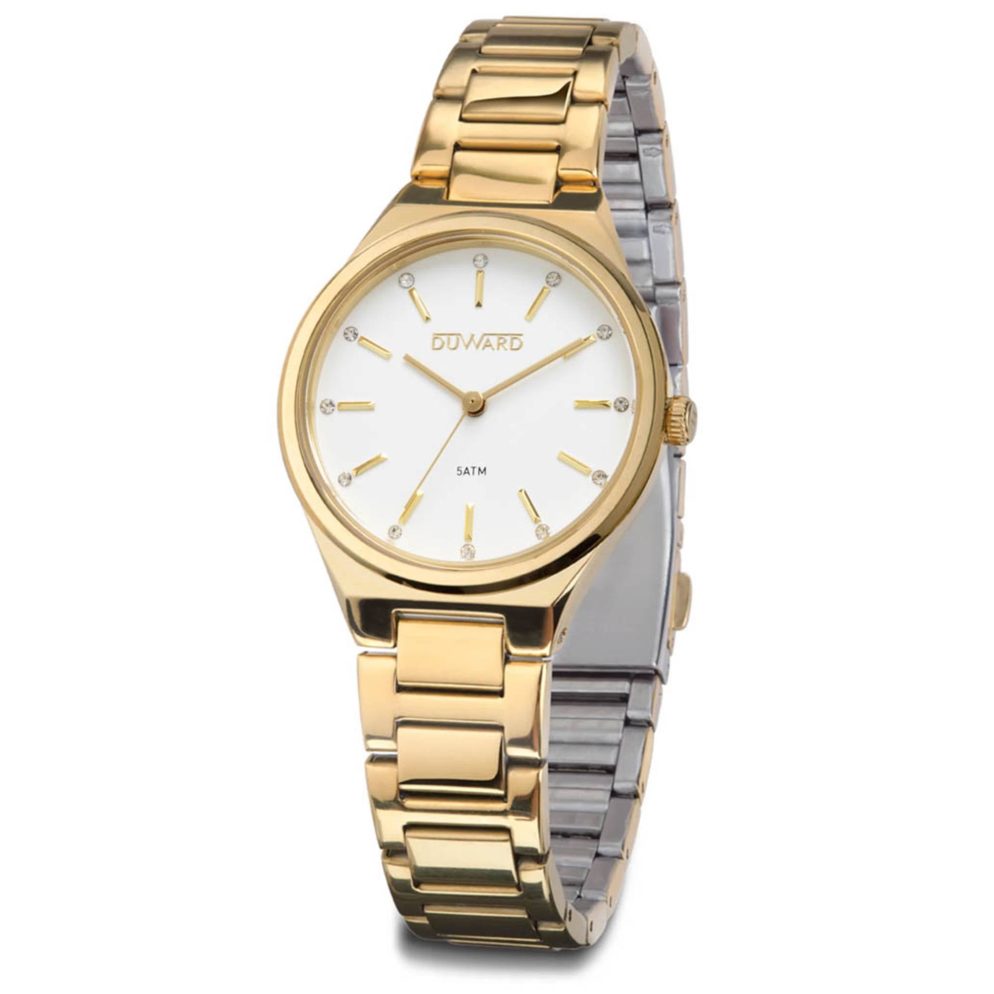 Reloj de Señora Brazalete caja de acero dorado y blanco
