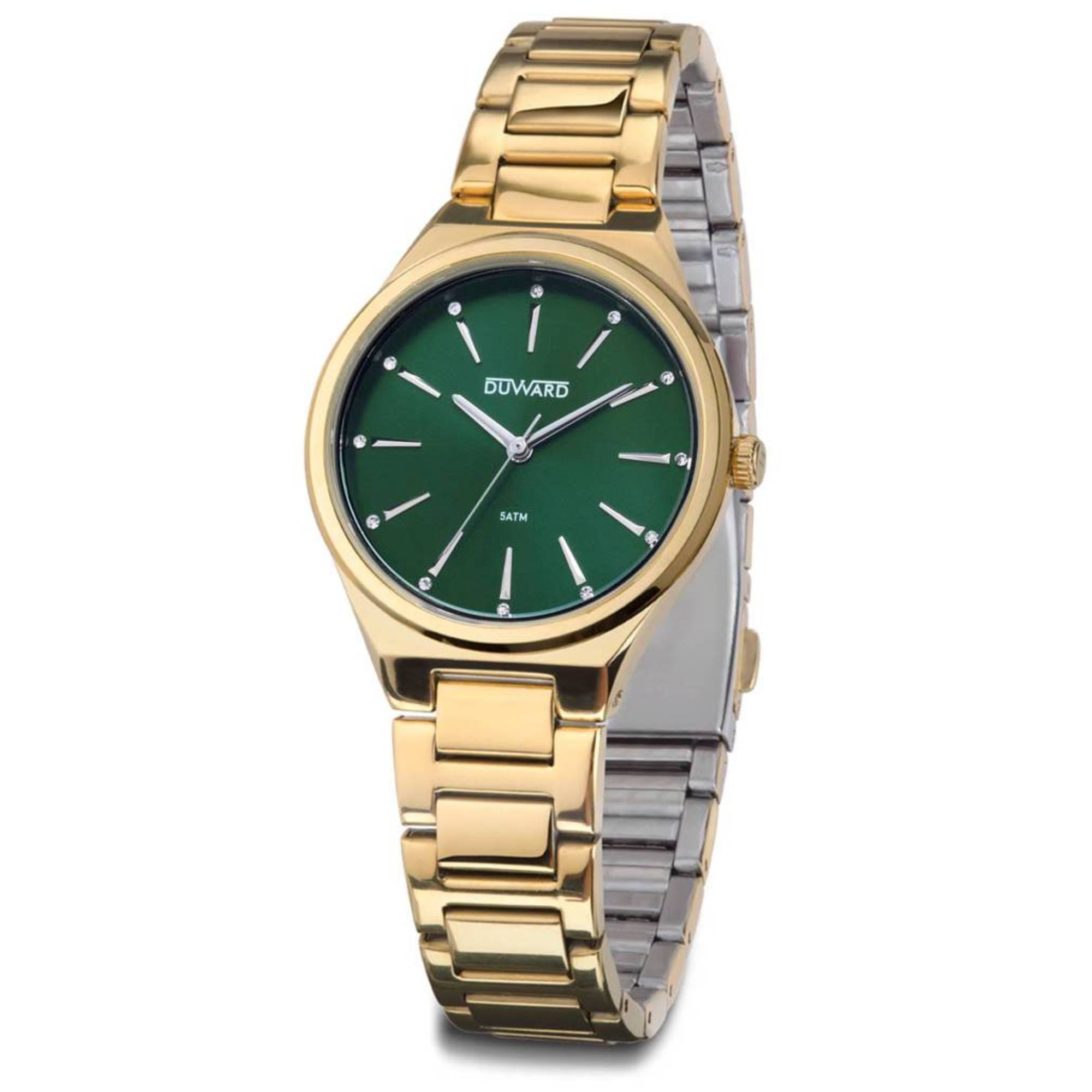 Reloj de señora Brazalete caja de acero dorado verde