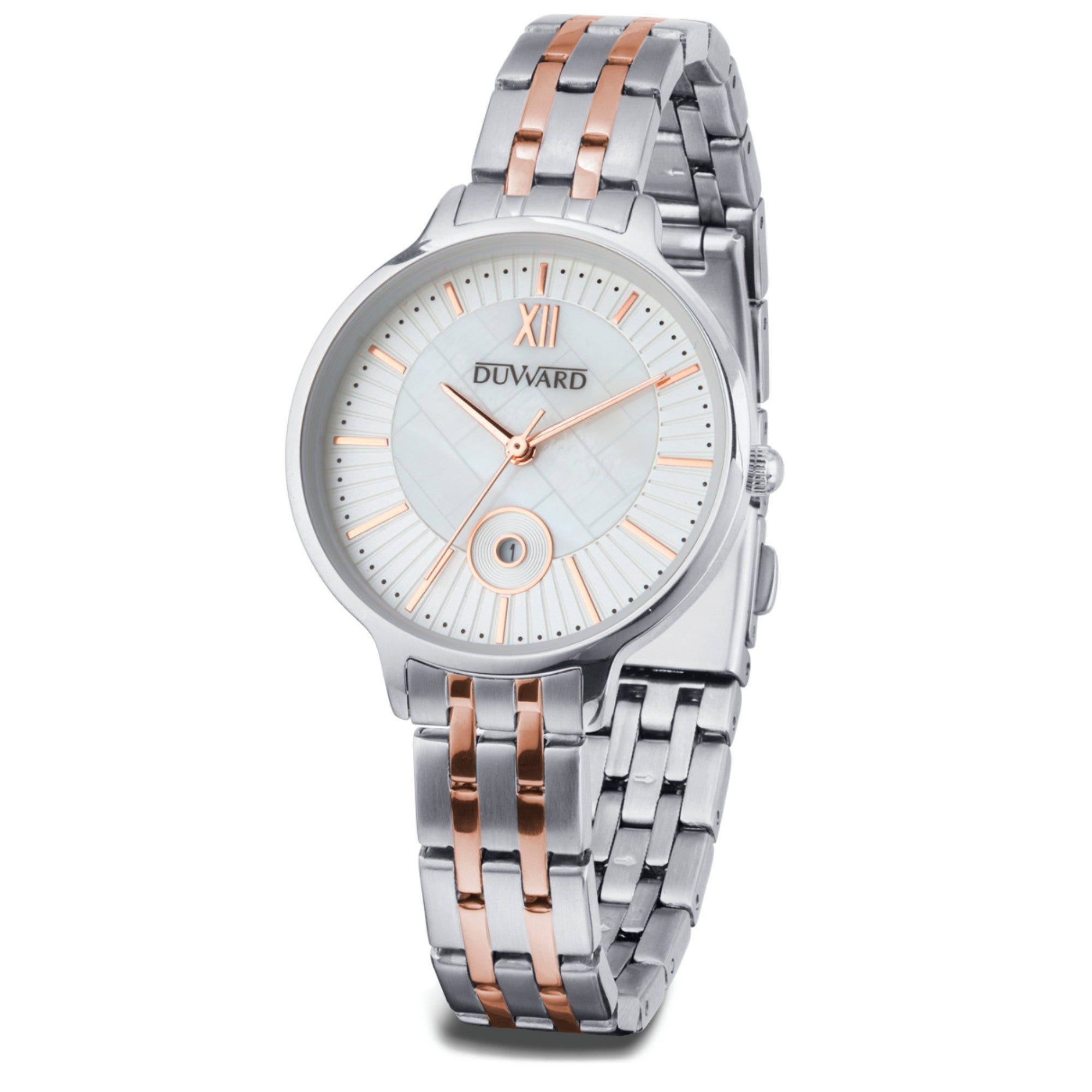 Reloj de Señora Brazalete Acero Calendario Blanco y Rosado