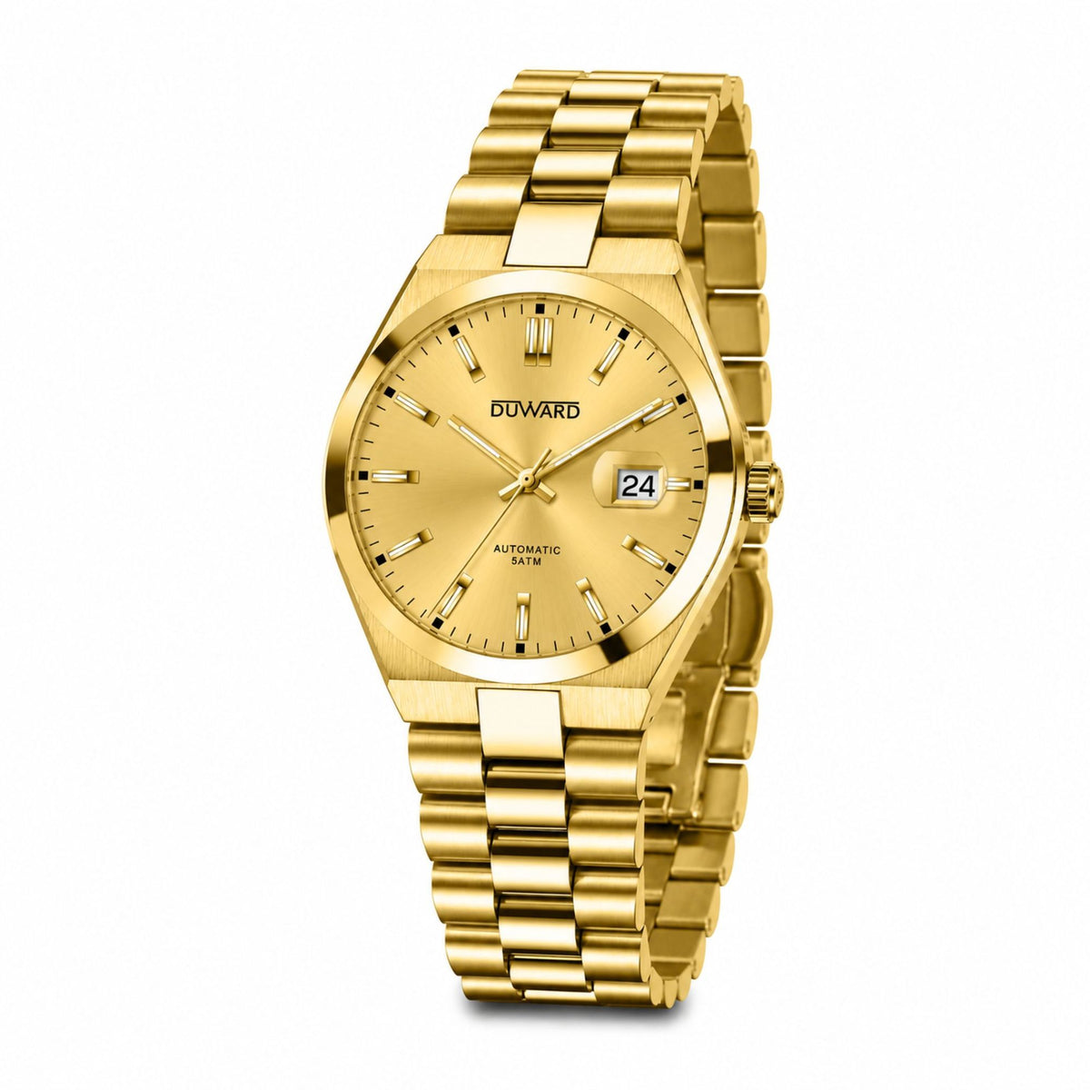 Reloj automático de mujer caja y armis acero IP dorado esfera blanca