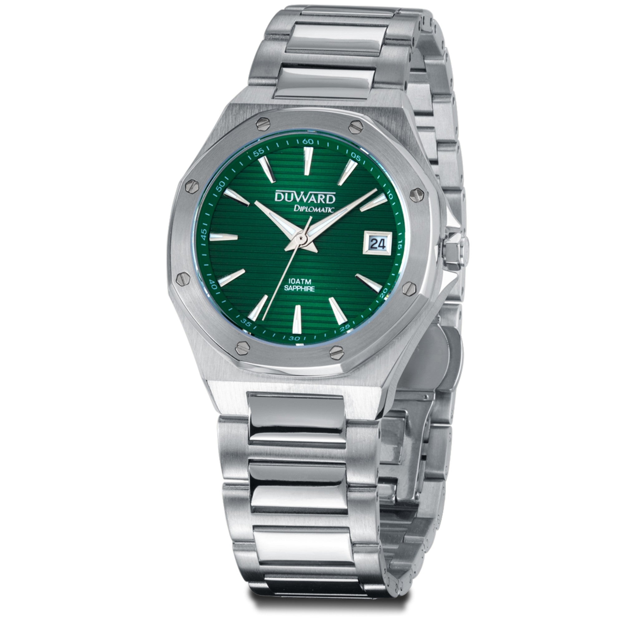 Reloj caja de acero, 10 Atm, cristal zafiro, brazalete de acero, movimiento cuarzo