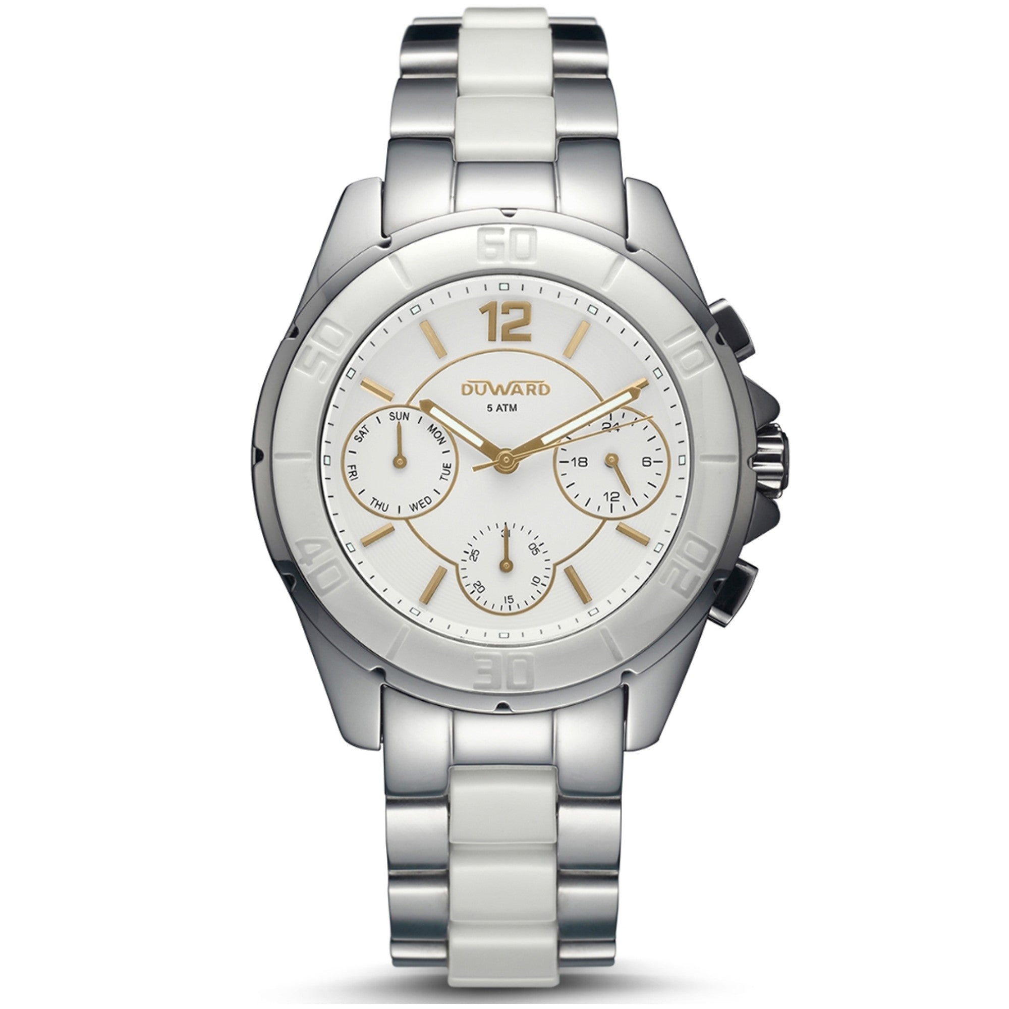 Reloj de Mujer Elegante Multifunción caja acero esfera blanca 10 Atm