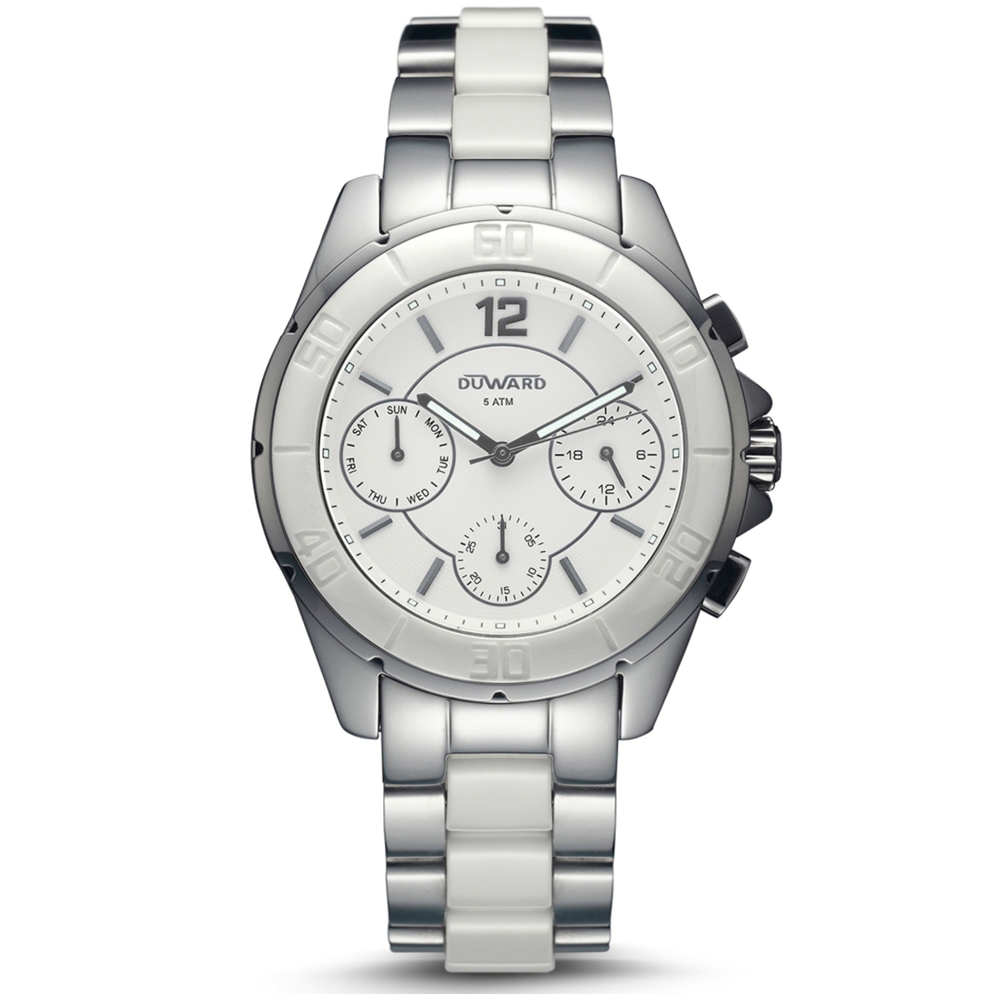 Reloj de Mujer Elegante Multifunción caja acero esfera blanca 10 Atm