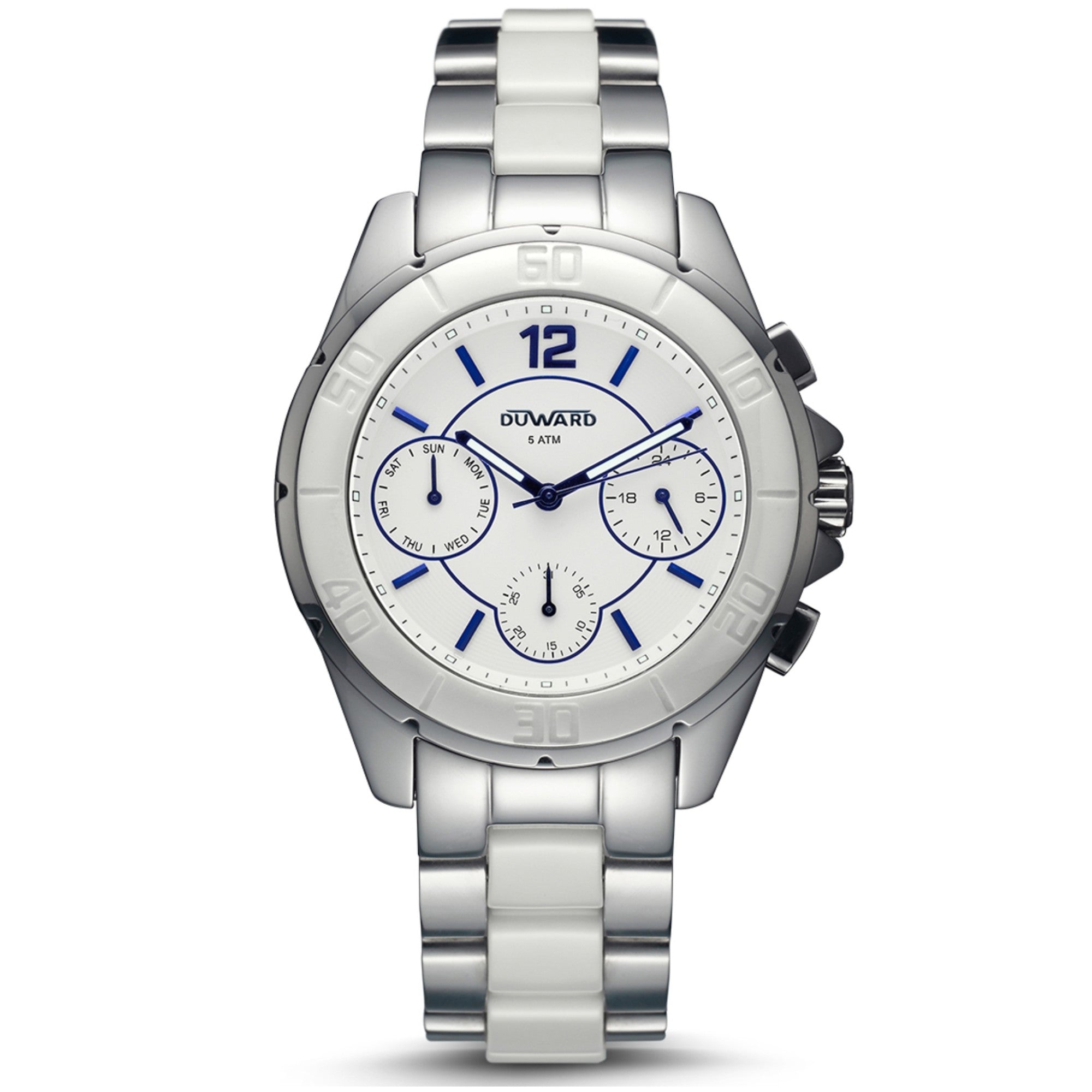 Reloj de Mujer Elegante Multifunción caja acero esfera blanca 10 Atm