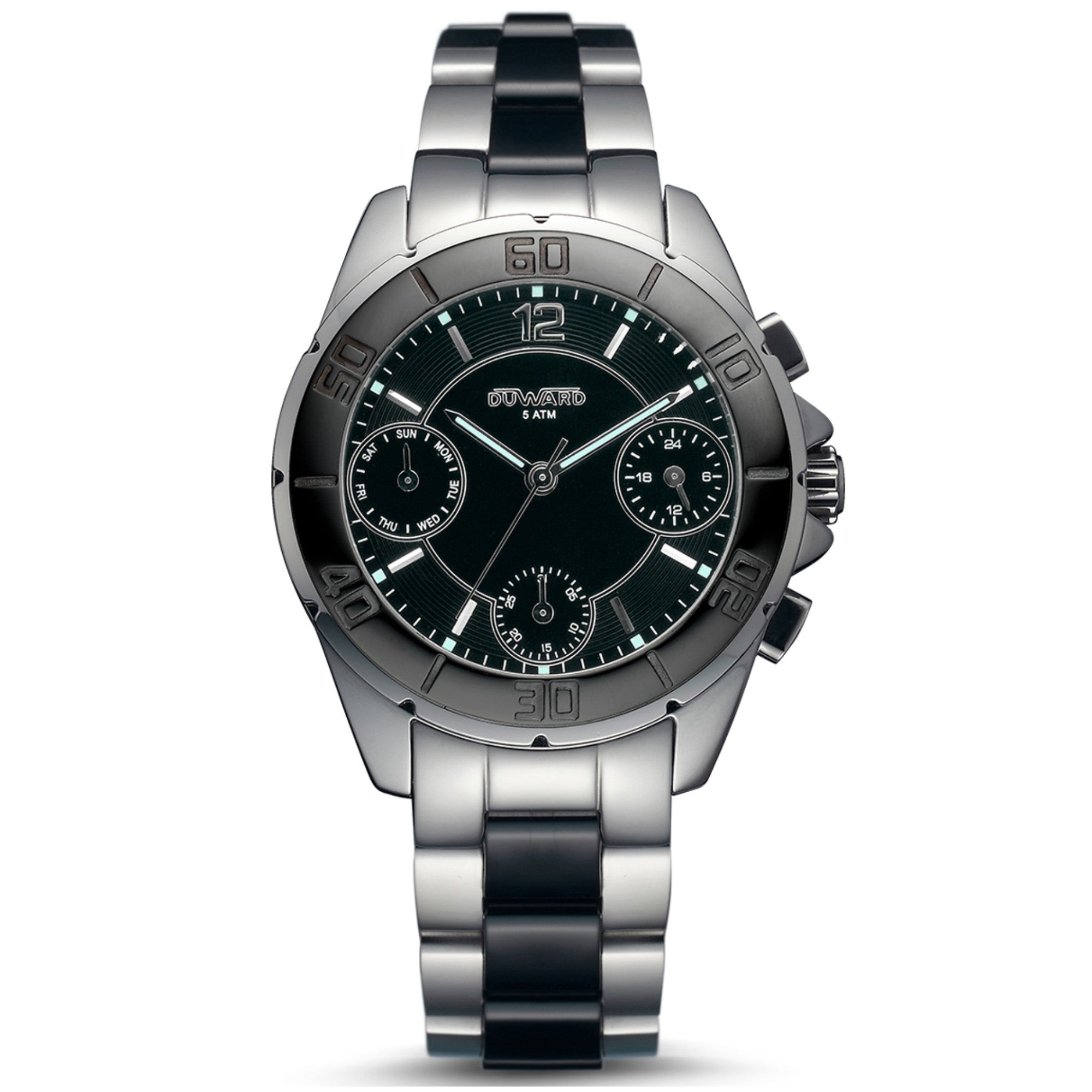 Reloj de Mujer Elegante Multifunción caja acero esfera negra 10 Atm