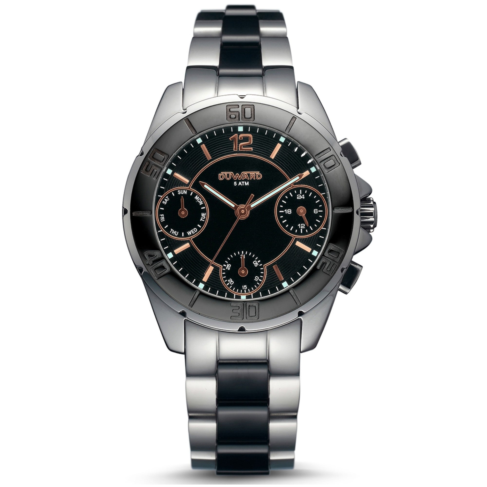 Reloj de Mujer Elegante Multifunción caja acero esfera negra 10 Atm