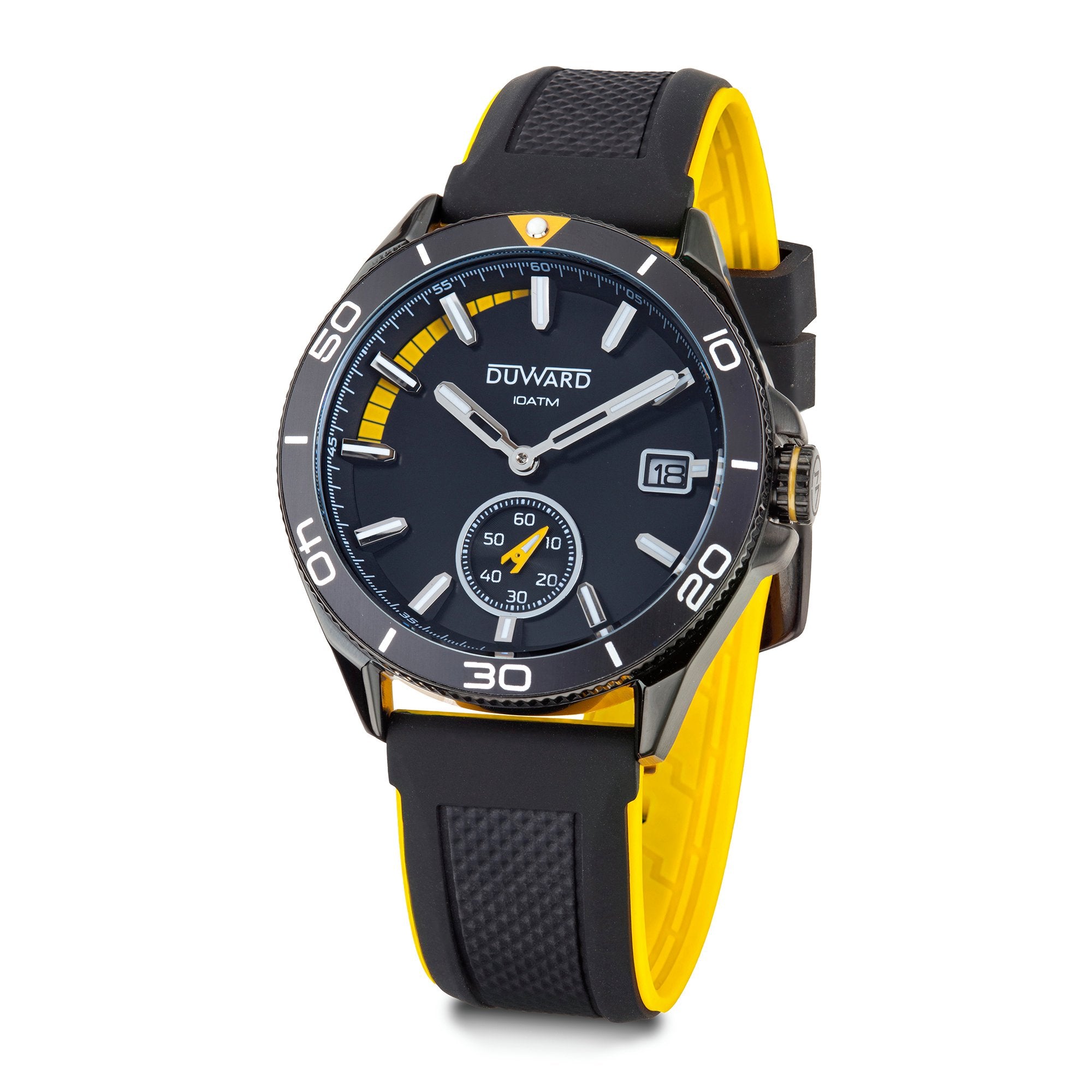 Reloj de hombre correa negra y amarilla esfera negra
