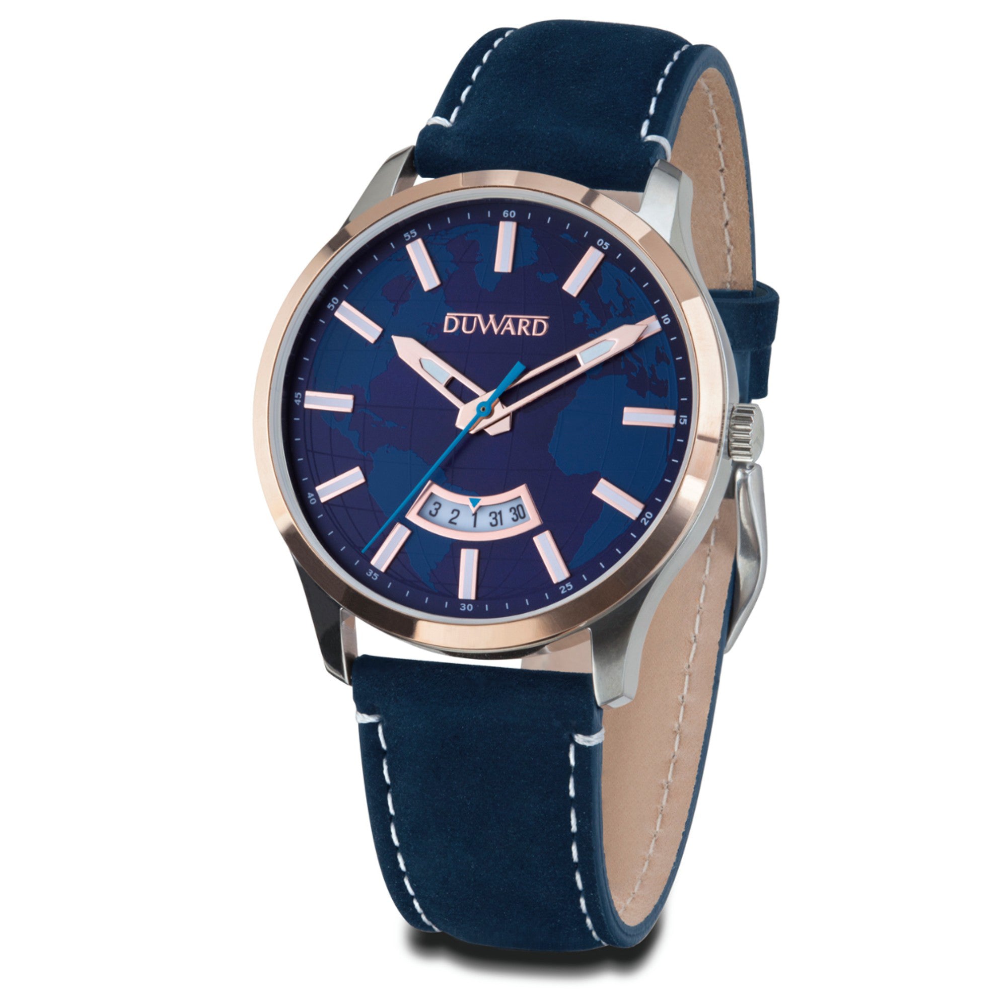 Reloj de caballero caja acero bisel dorado esfera azul correa negra