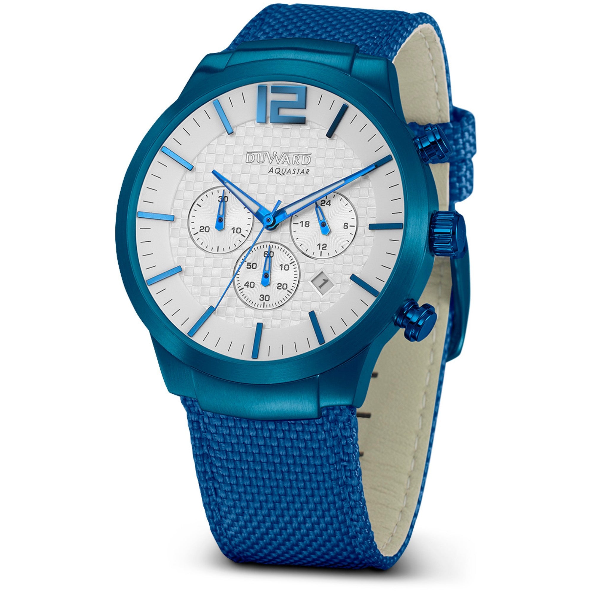 Reloj Hombre Deportivo DUWARD Aquastar Cronógrafo caja acero IP azul