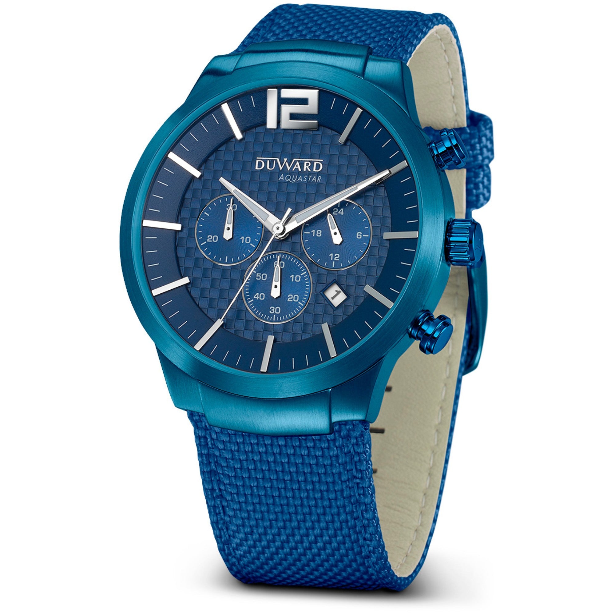 Reloj Hombre Deportivo DUWARD Aquastar Cronógrafo caja acero IP azul