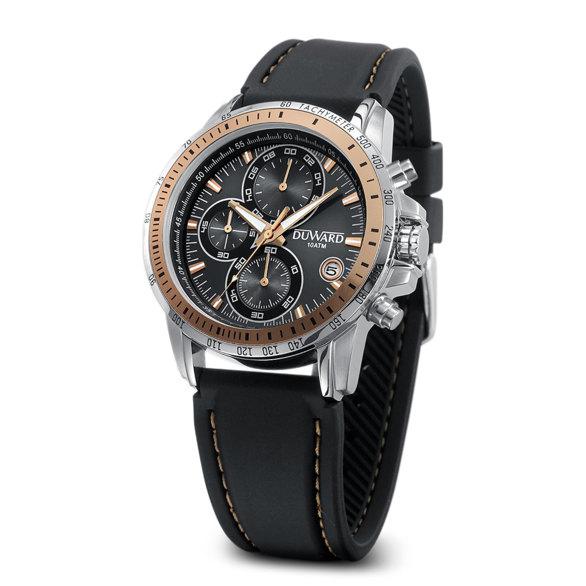 Reloj Hombre Deportivo Cronógrafo caja acero esfera negra silicona