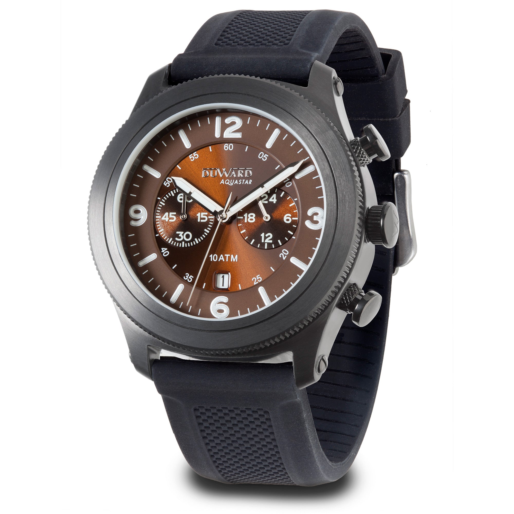 Reloj Hombre Deportivo DUWARD Aquastar Cronógrafo caja acero negra