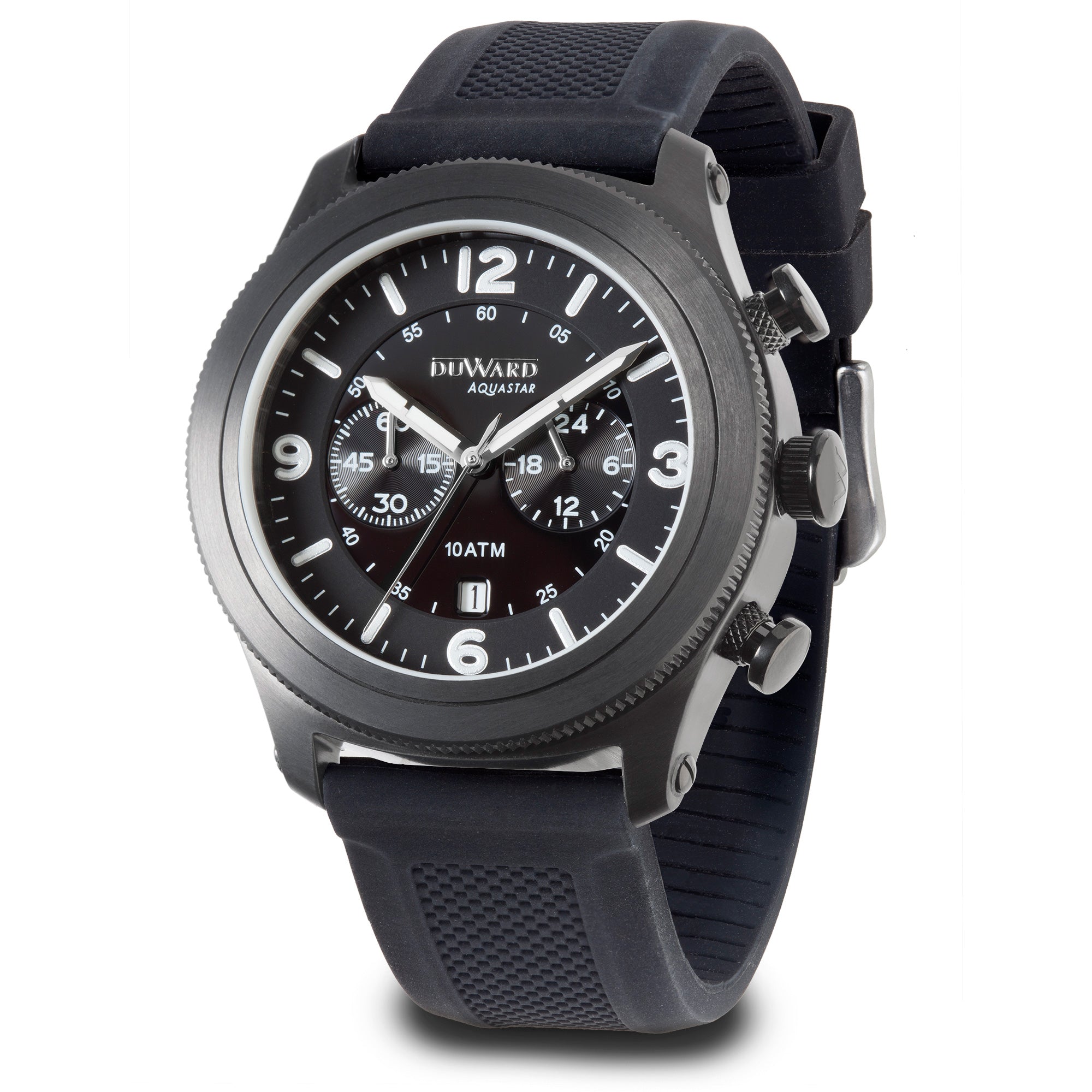 Reloj Hombre Deportivo DUWARD Aquastar Cronógrafo caja acero negra