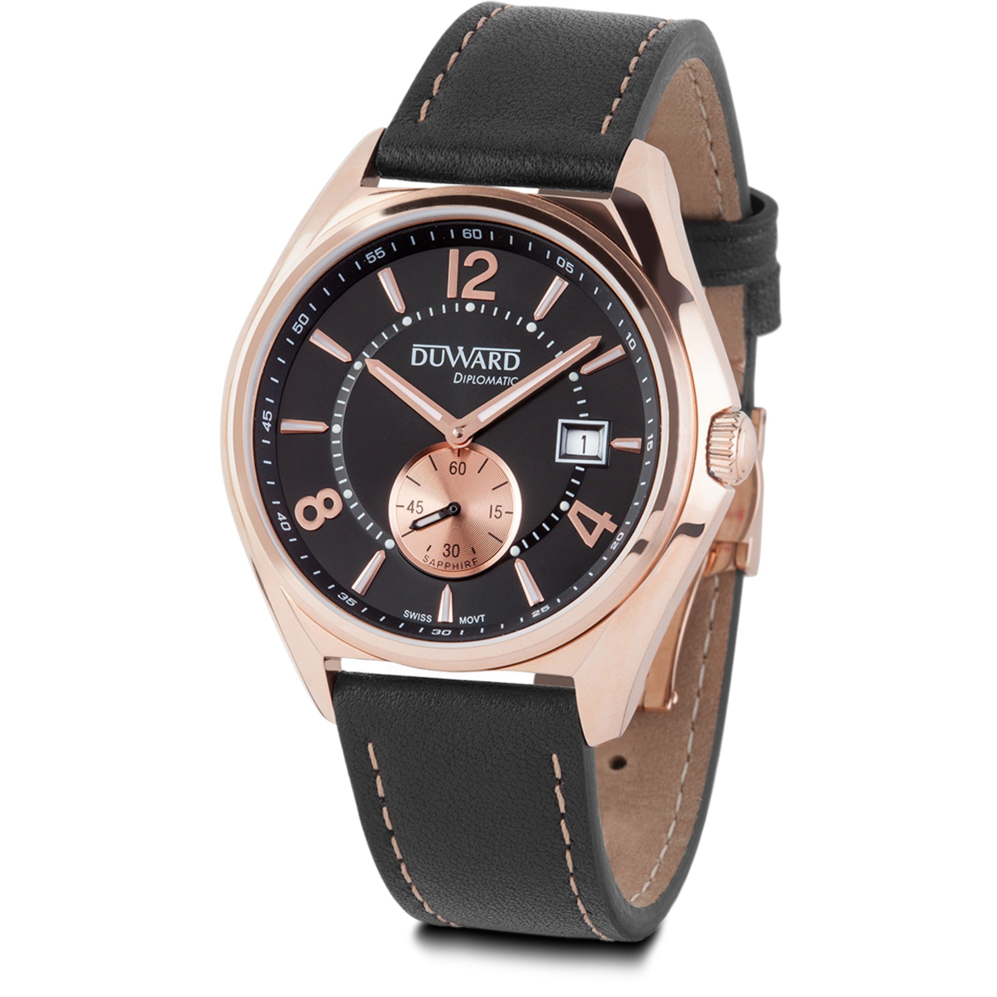 Reloj Hombre Deportivo caja acero IP rosada esfera negra 5 Atm y piel