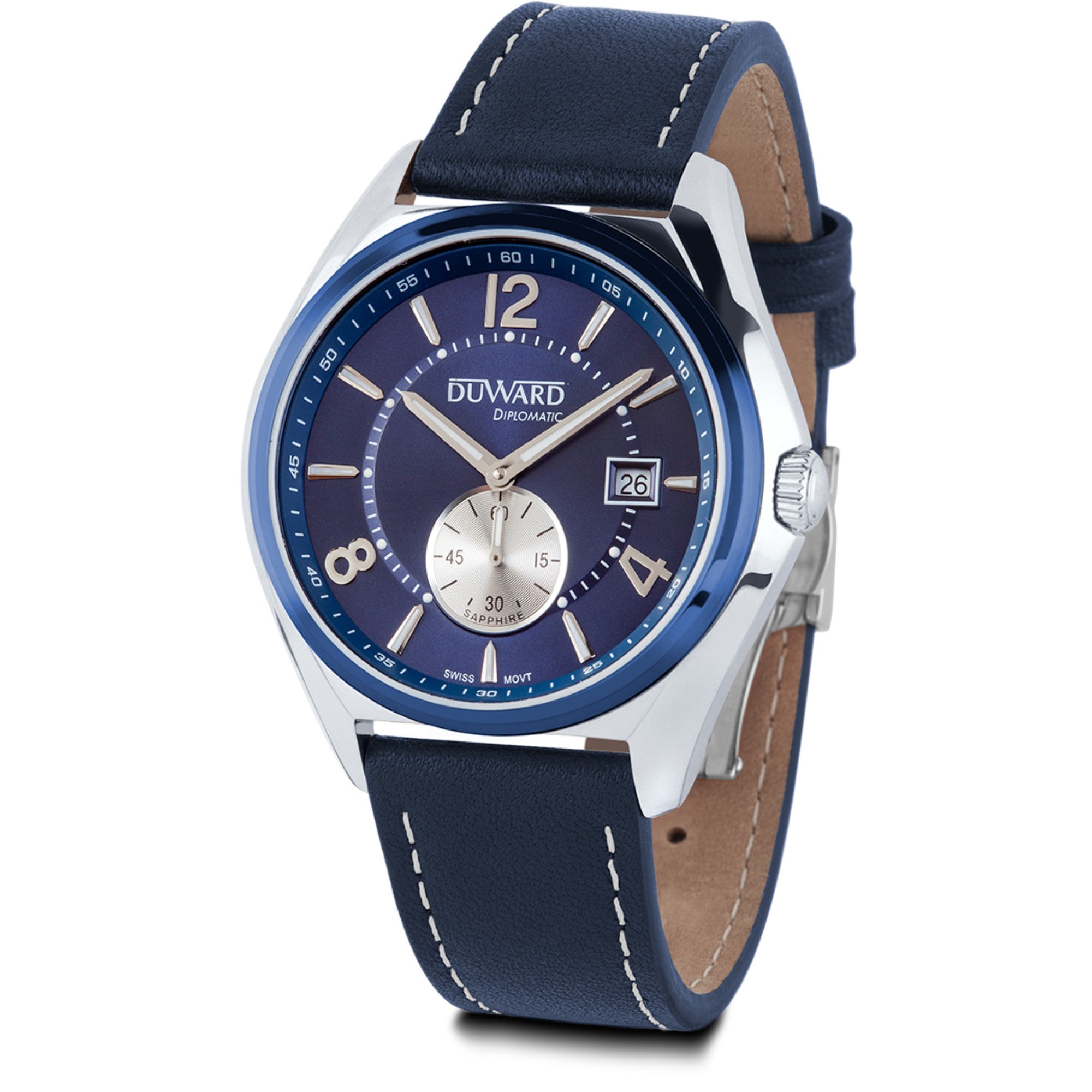 Reloj Hombre Deportivo caja acero IP azul esfera azul 5Atm correa piel