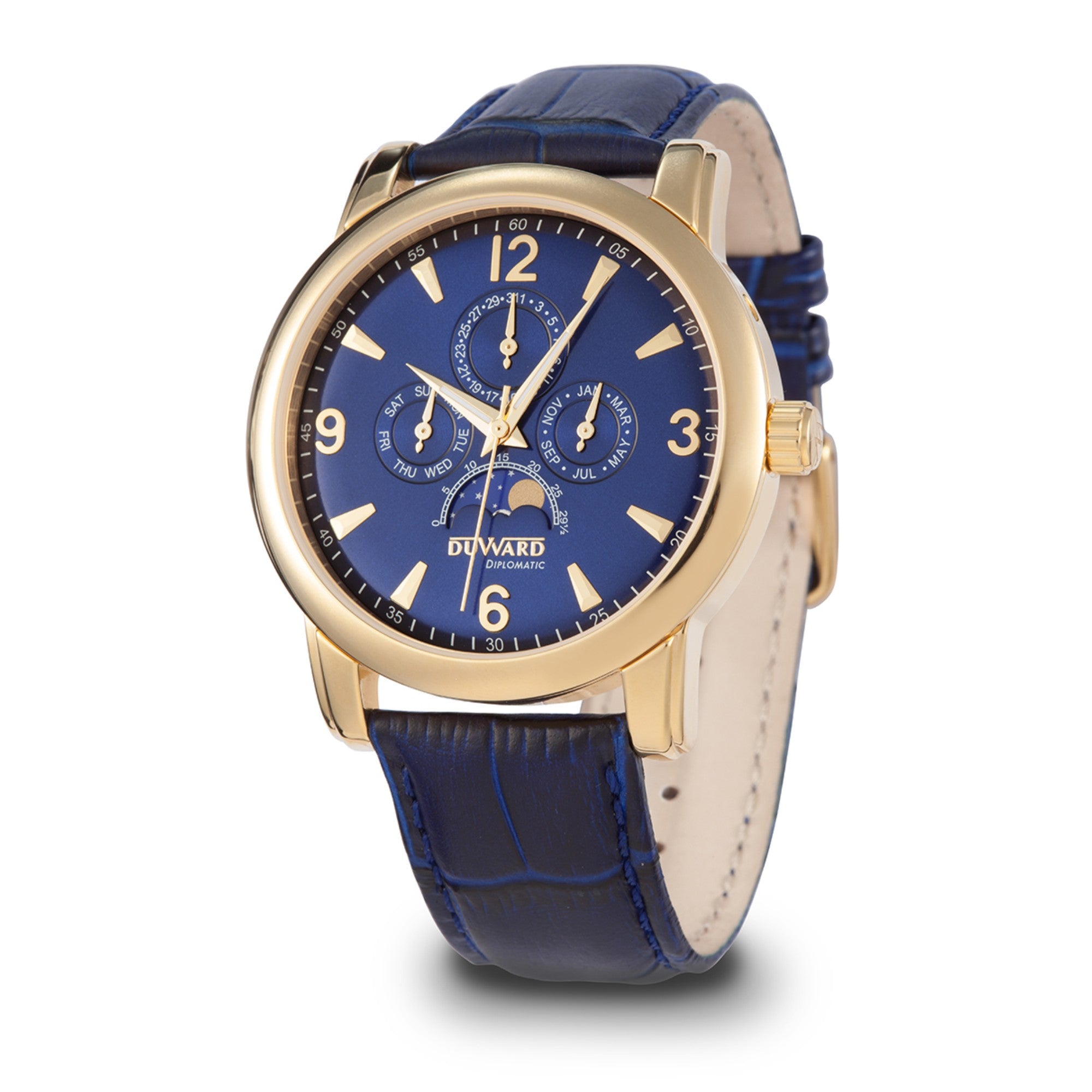 Reloj de Hombre caja acero Ip dorada Multifunción con fase lunar