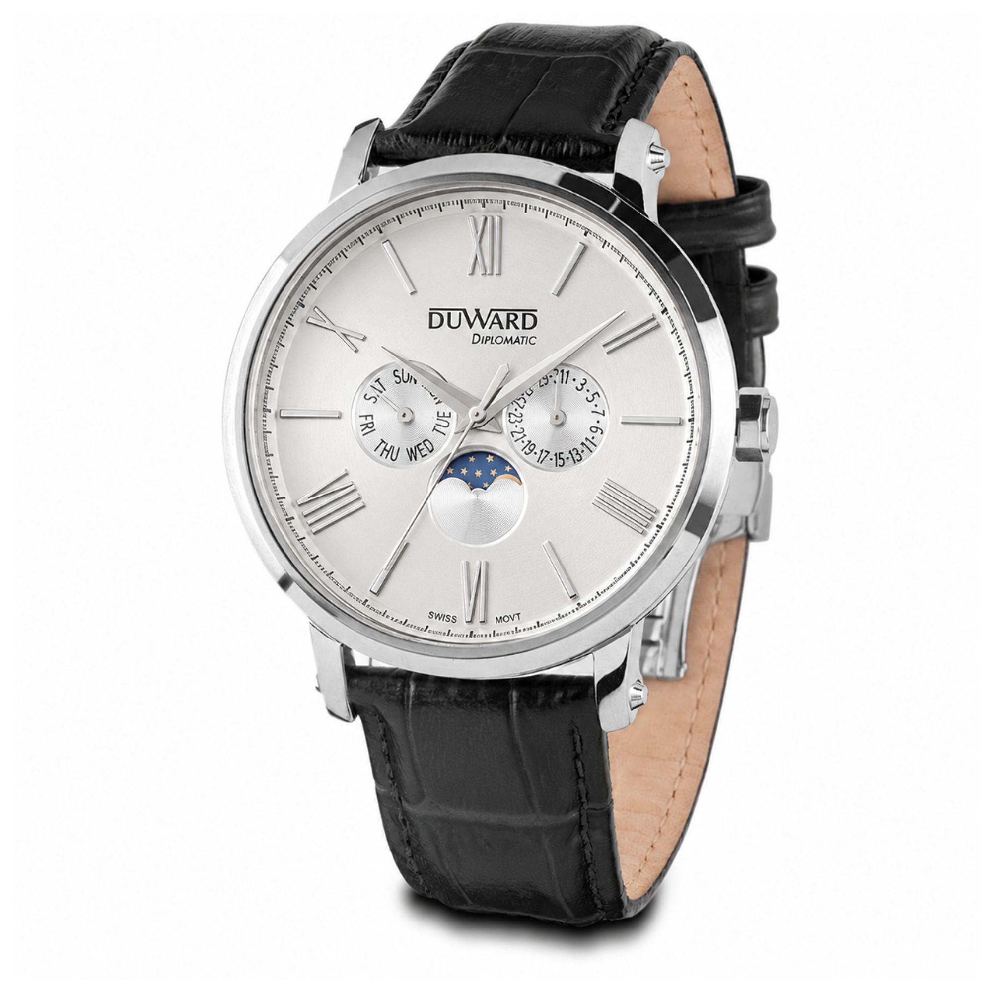 Reloj de Hombre movimiento suizo fase lunar Multif uncion acero