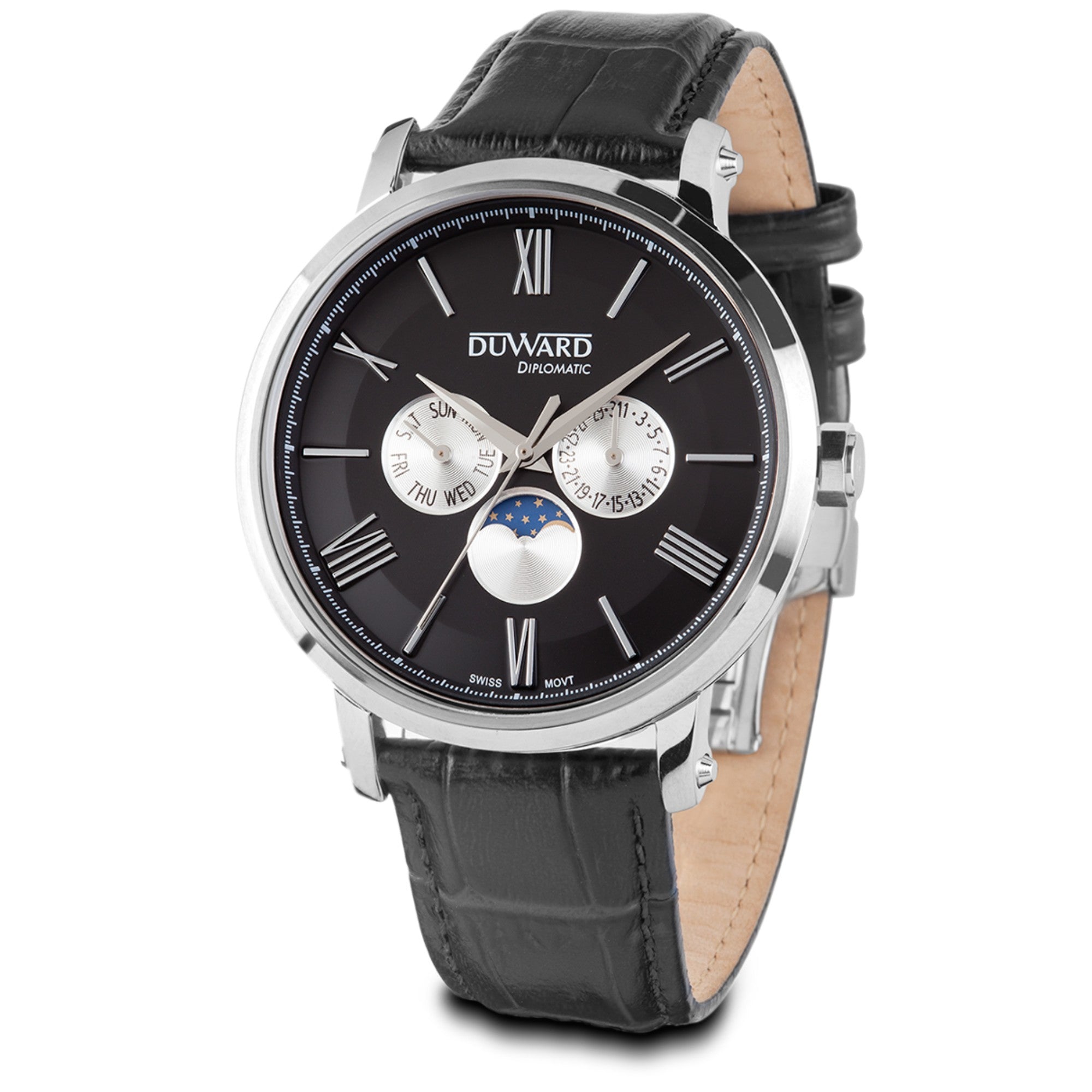 Reloj de Hombre de movimiento suizo fase lunar  Mu ltifunción de acero