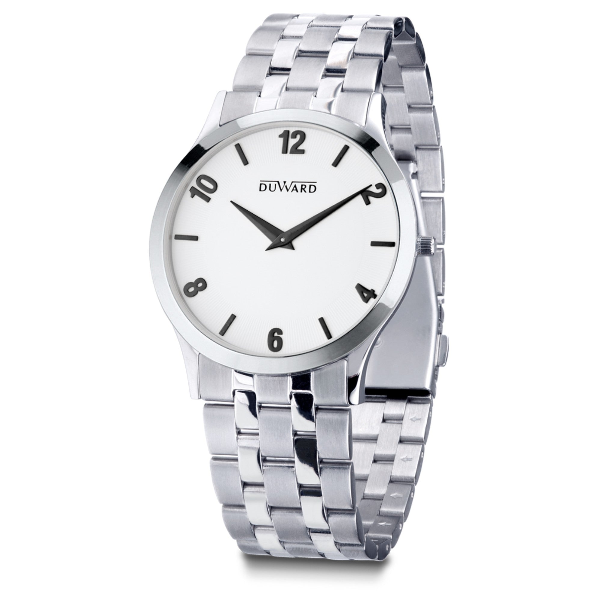 Reloj hombre acero con caja extraplana esfera blanca con indices negros