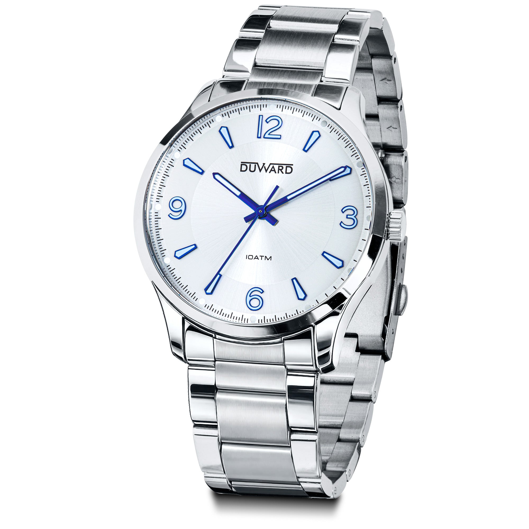 Reloj de caballero caja acero esfera plata azul  brazalete acero