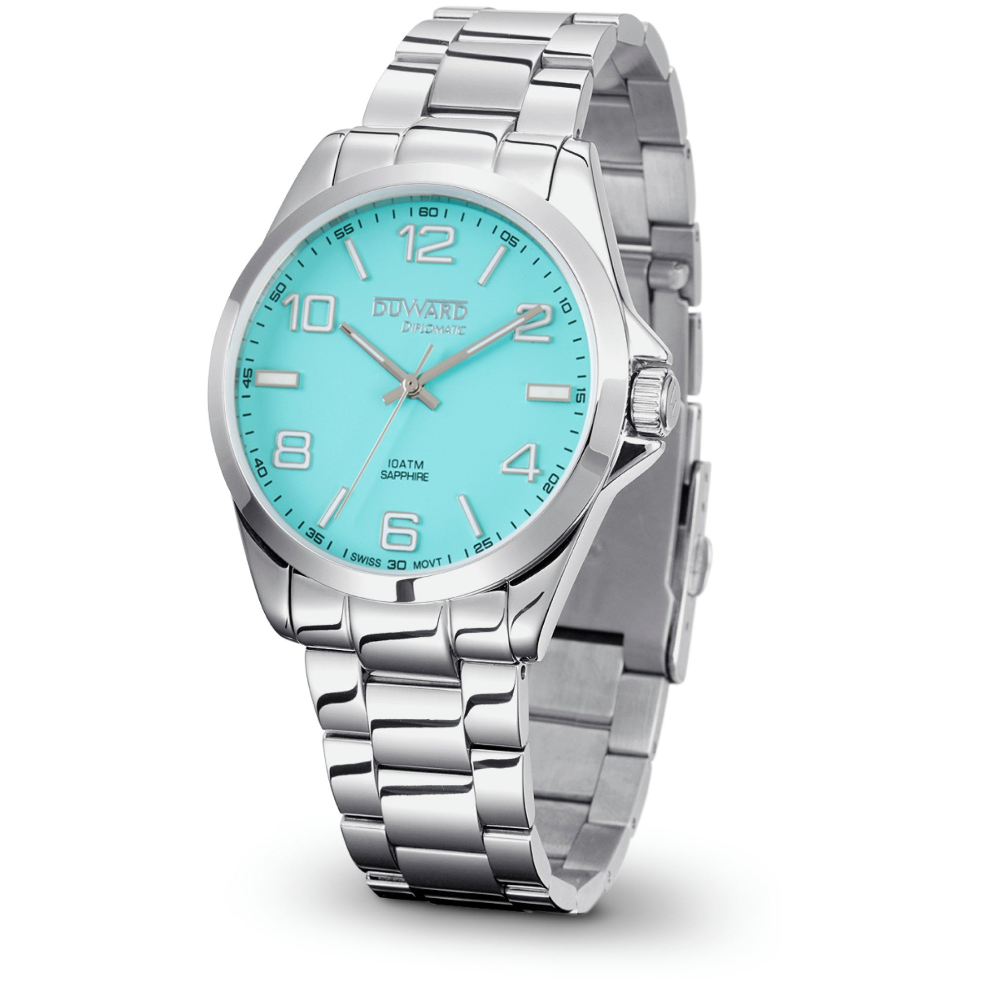 Reloj de Hombre Elegante caja de acero 10 Atm esfe ra turquesa