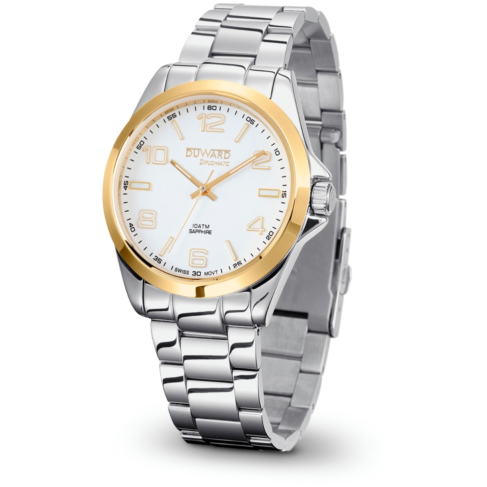 Reloj de Hombre Elegante caja acero IP dorada esfera blanca 10 Atm