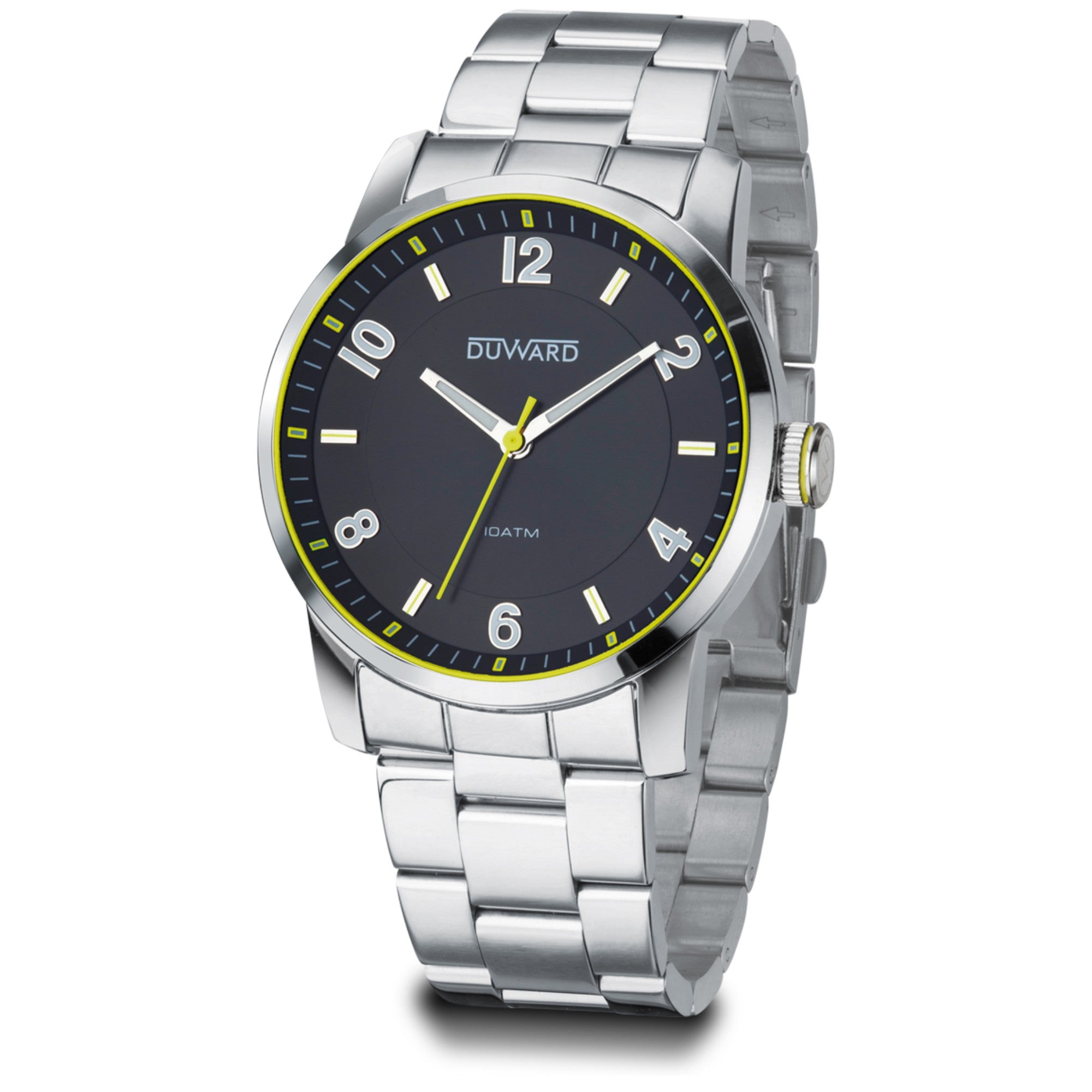 Reloj Hombre Deportivo caja acero esfera negra y amarilla 10 Atm