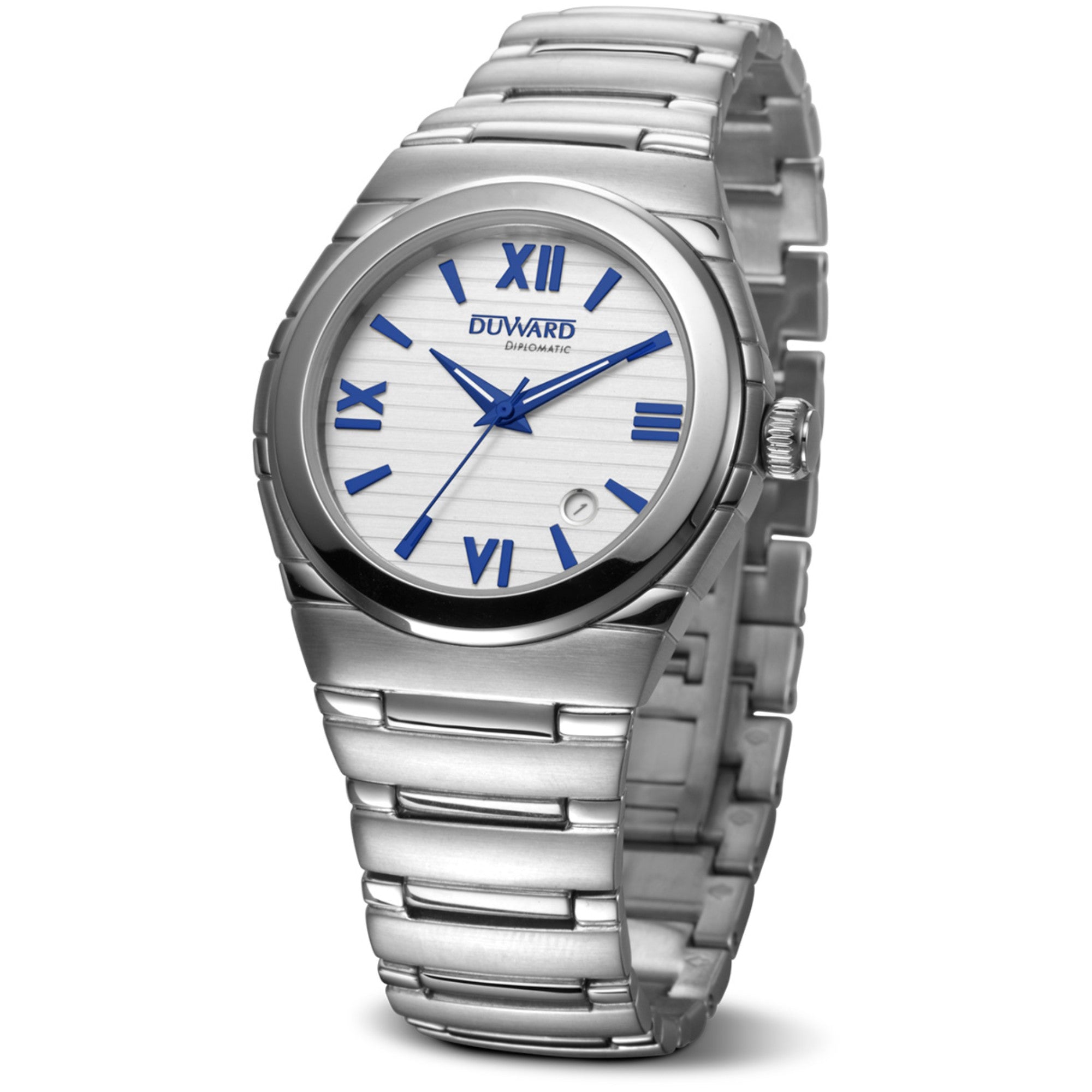 Reloj de Hombre de acero esfera plata índices azul es 3 Atm