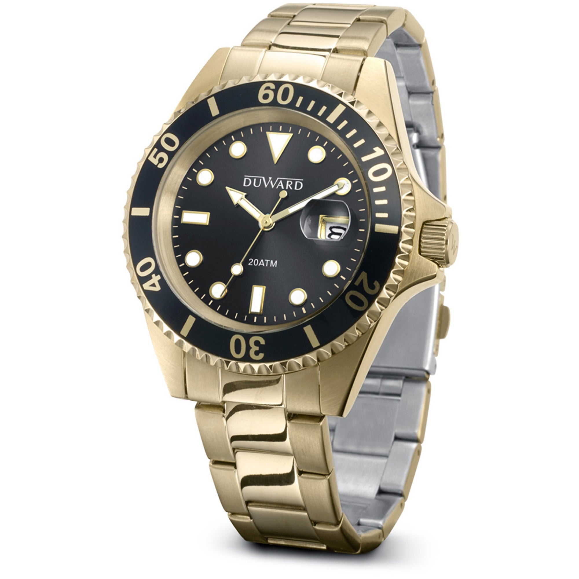 Reloj Hombre Deportivo caja acero IP dorada esfera negra 20 Atm