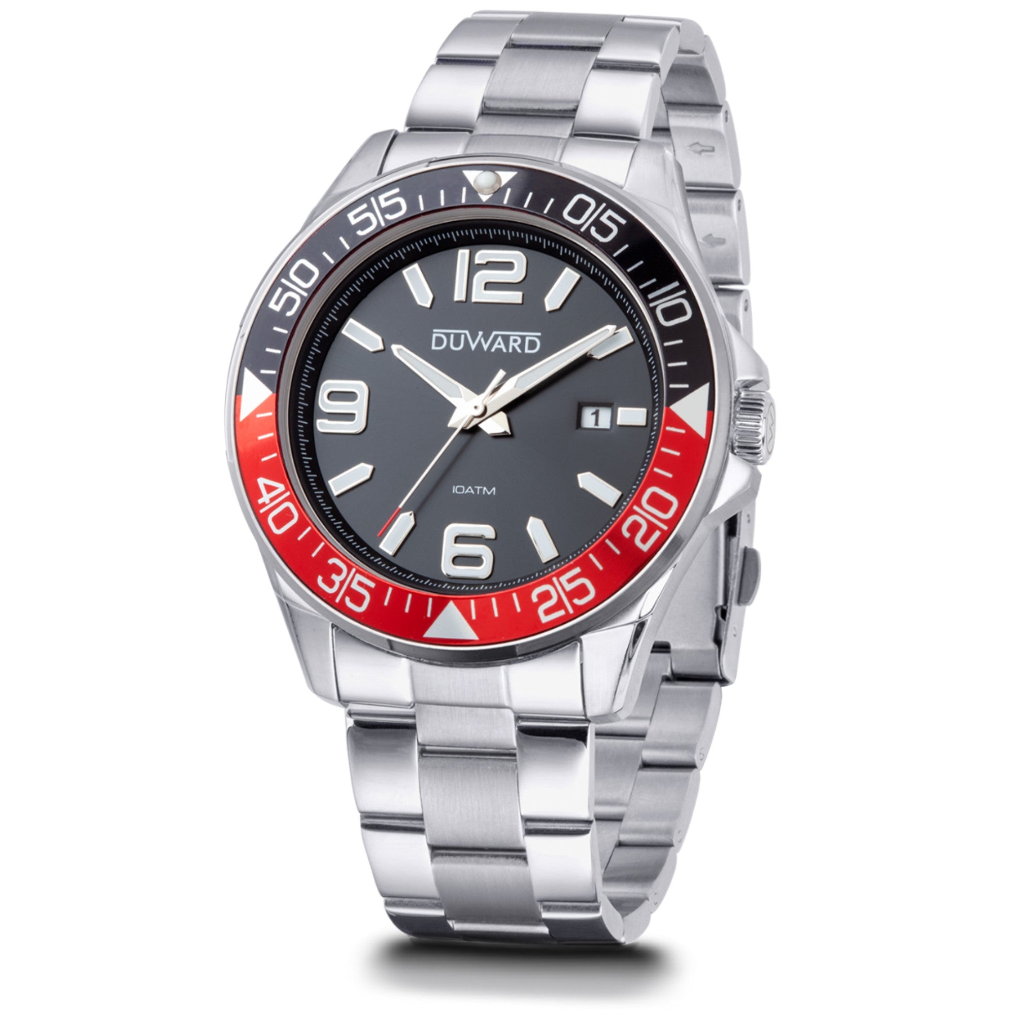 Reloj Hombre Deportivo caja acero esfera negra 10  Atm brazalete acero