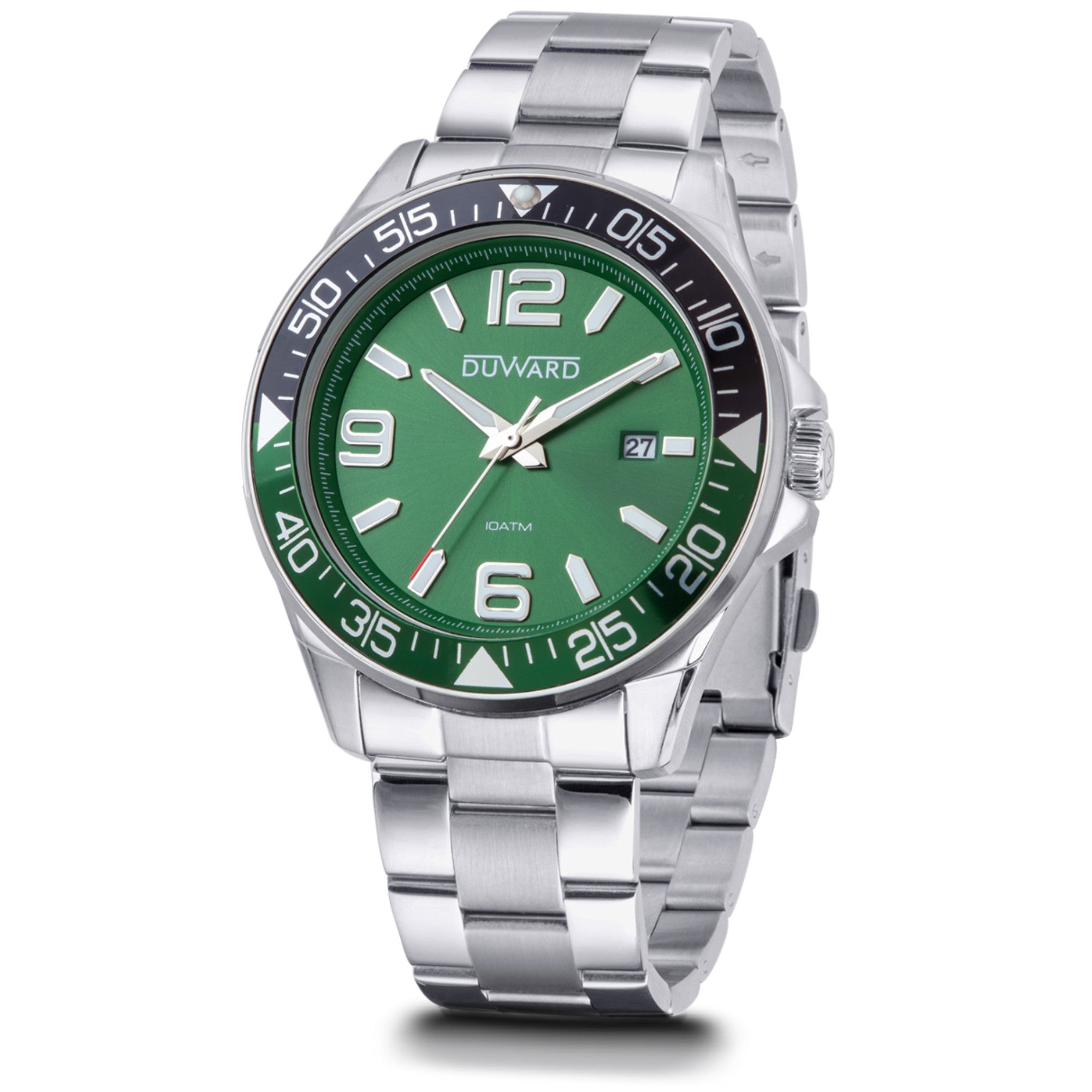 Reloj Hombre Deportivo caja acero esfera verde 10  Atm brazalete acero