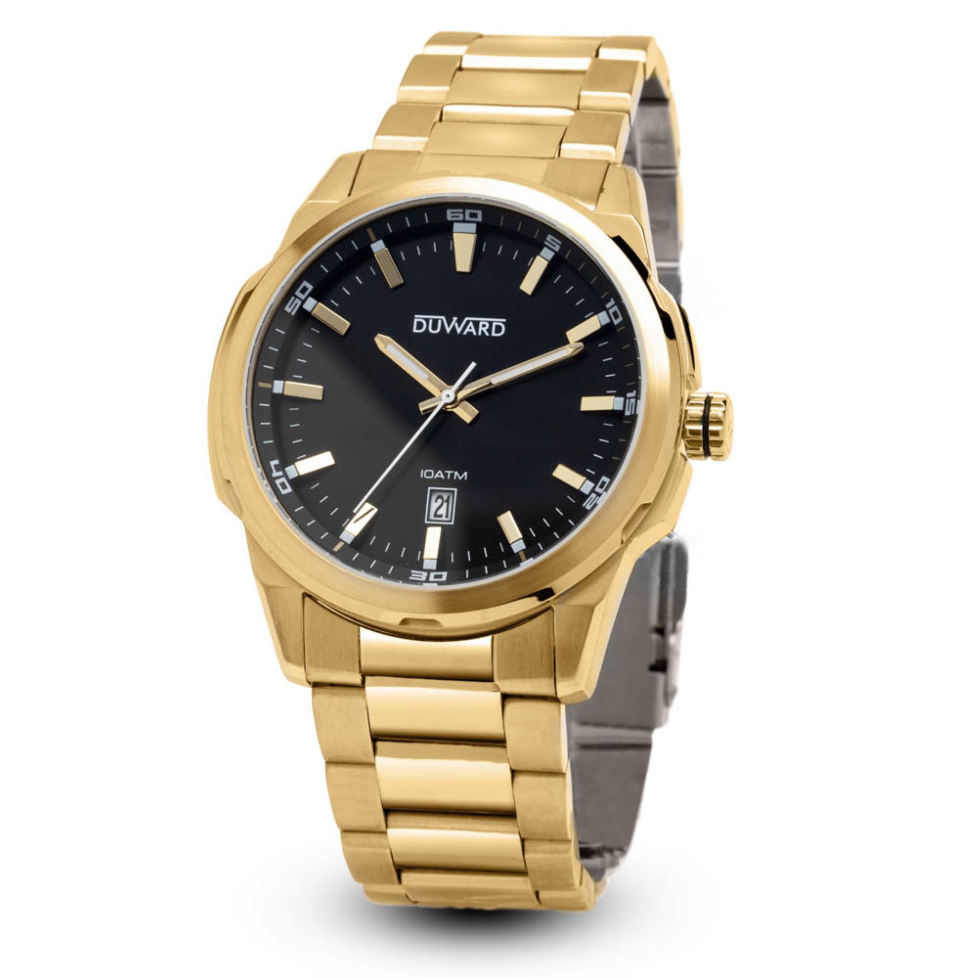 Reloj de Caballero Brazalete y Caja de acero IP Dorada esfera negra
