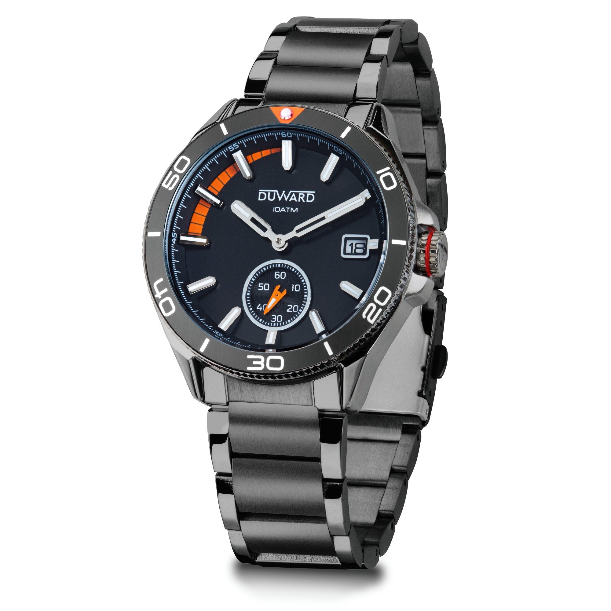 Reloj de hombre acero esfera negra y naranja  IP Negro