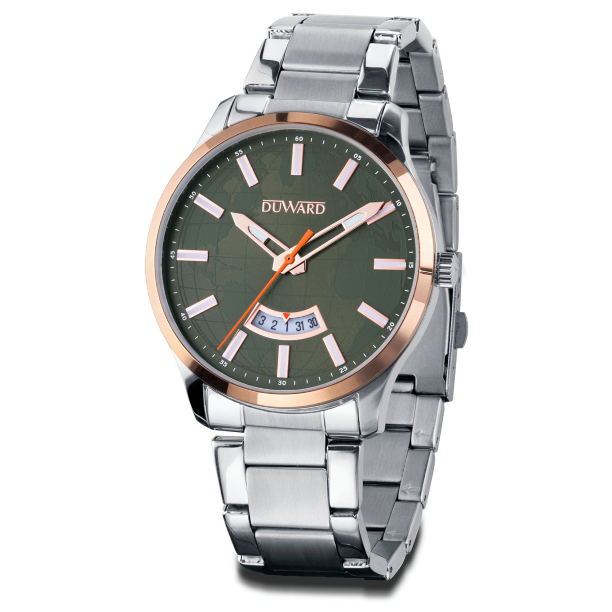 Reloj de caballero caja acero bisel dorado esfera  marrón brazalete acero