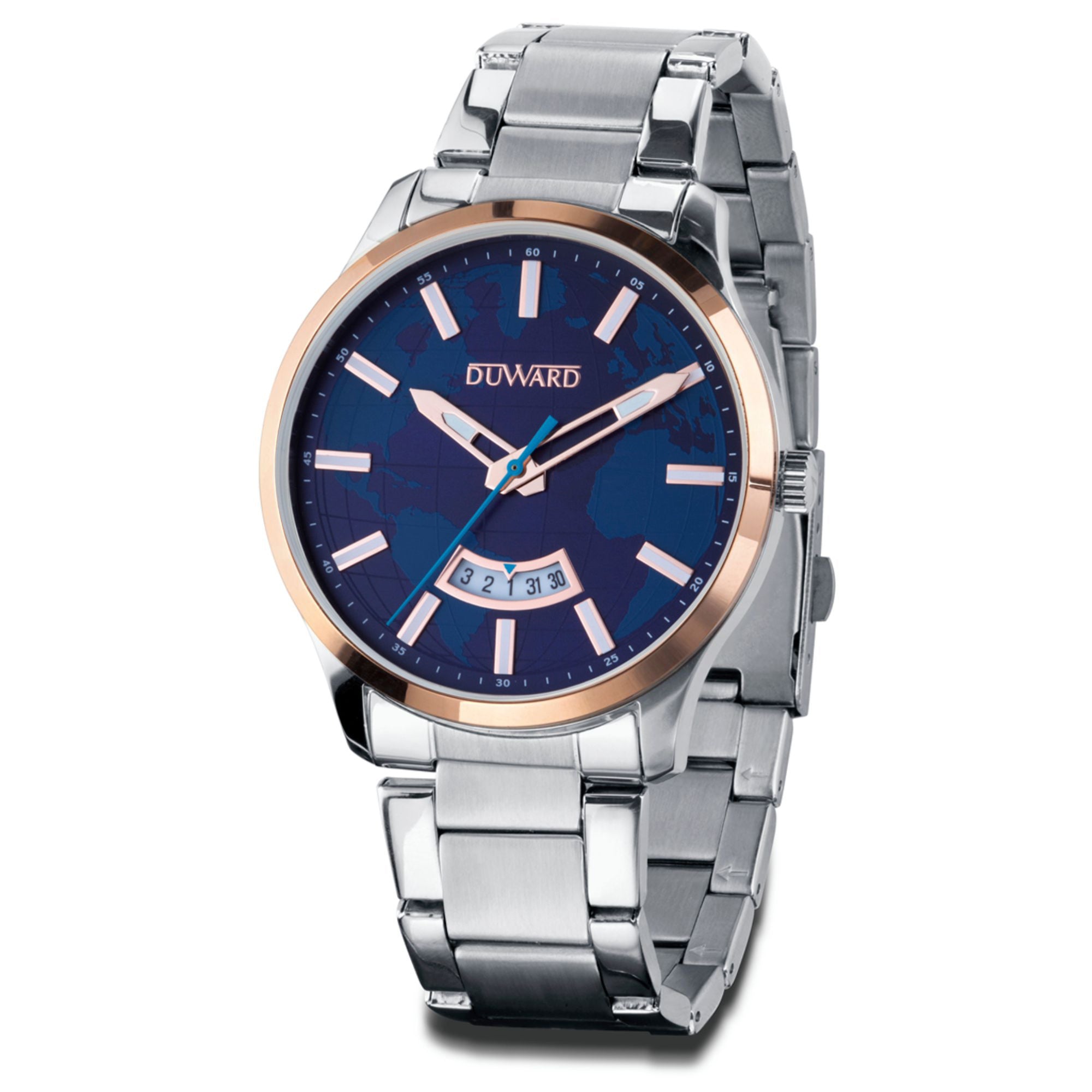 Reloj de caballero caja acero bisel dorado esfera azul brazalete