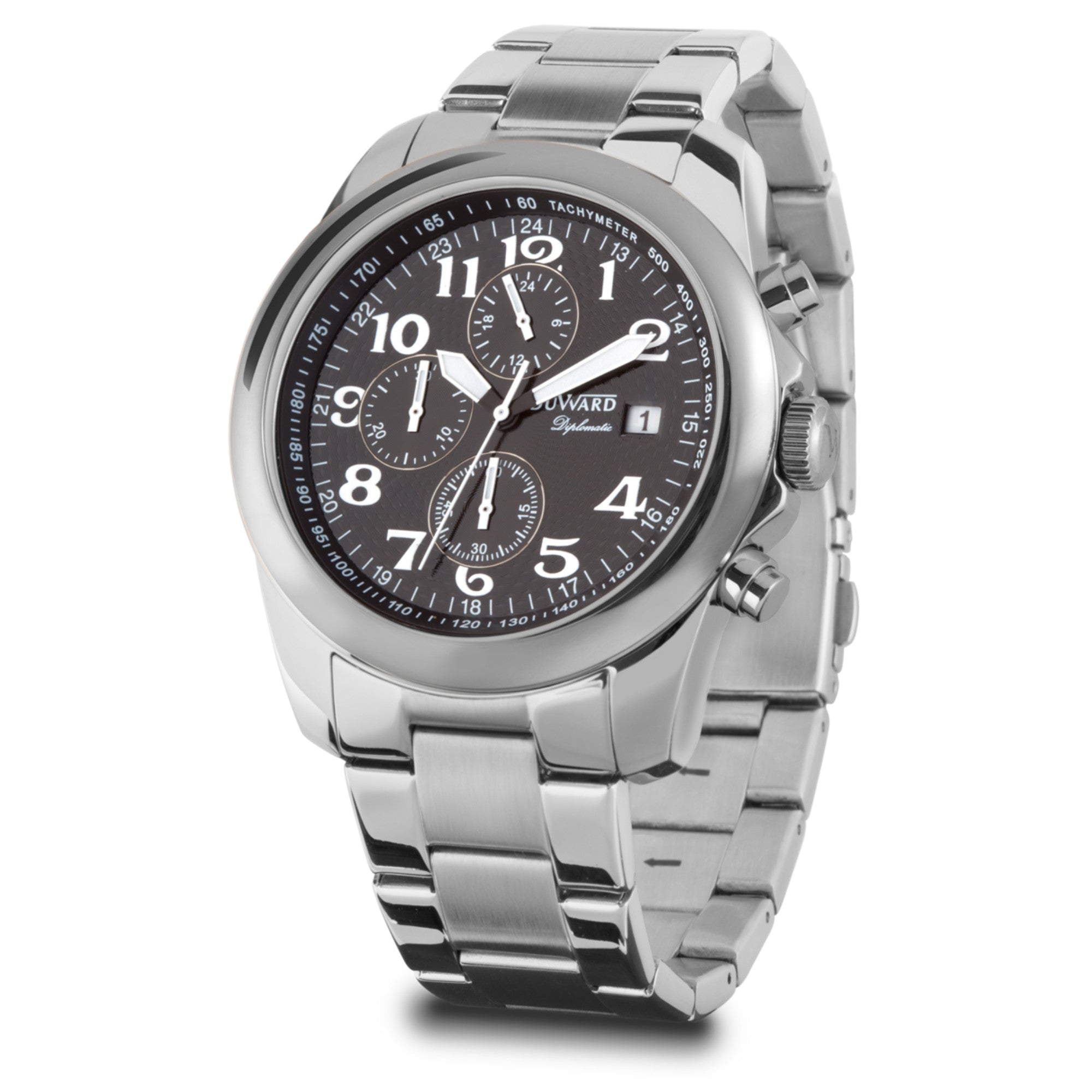 Reloj Hombre Deportivo Cronógrafo caja acero esfera negra 10 Atm