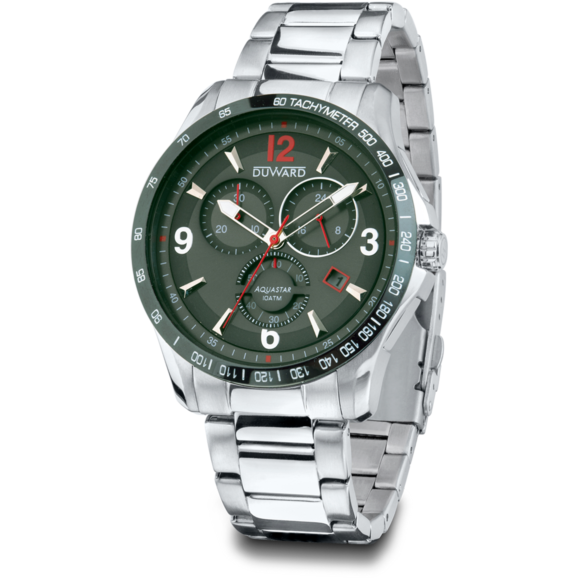 Reloj  DUWARD Aquastar cronógrafo de acero  esfera verde y 10 ATM