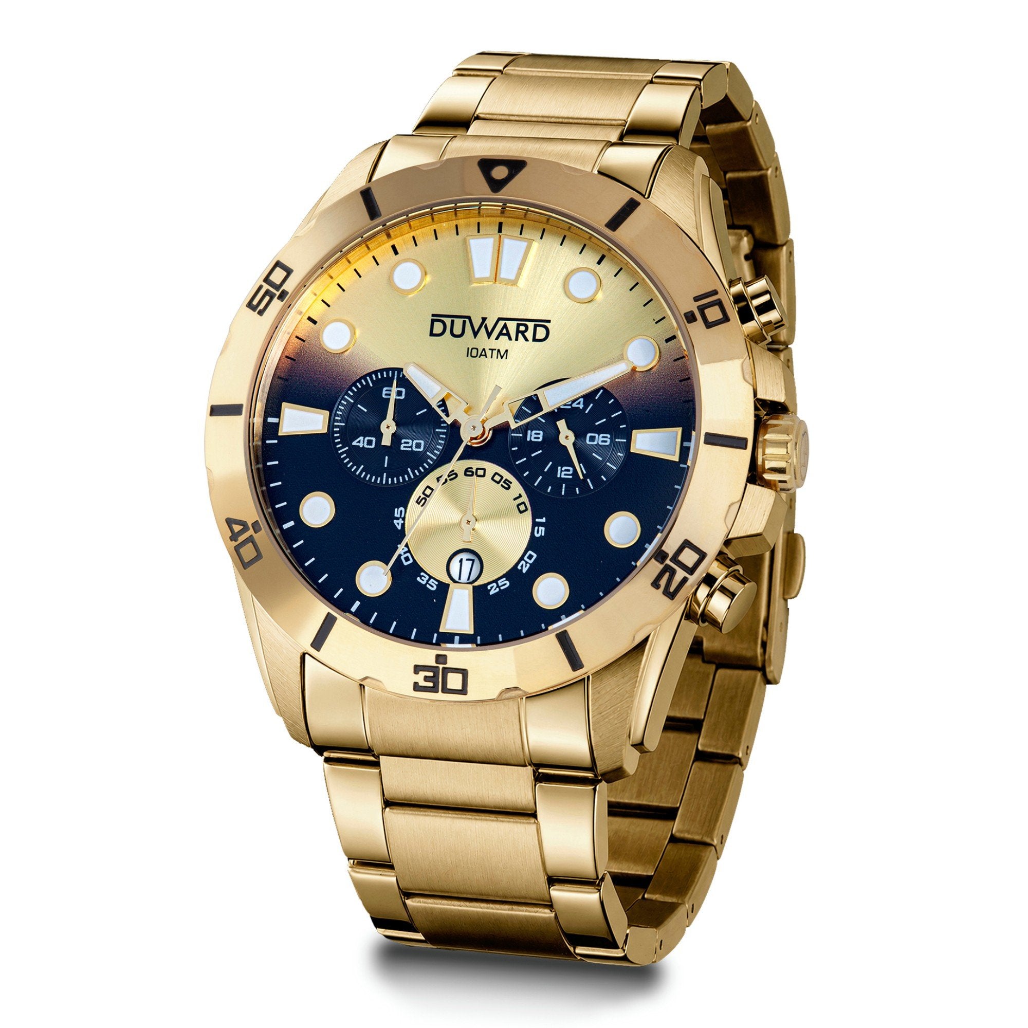Reloj de hombre acero IP Dorado con esfera  degradada dorada y negra