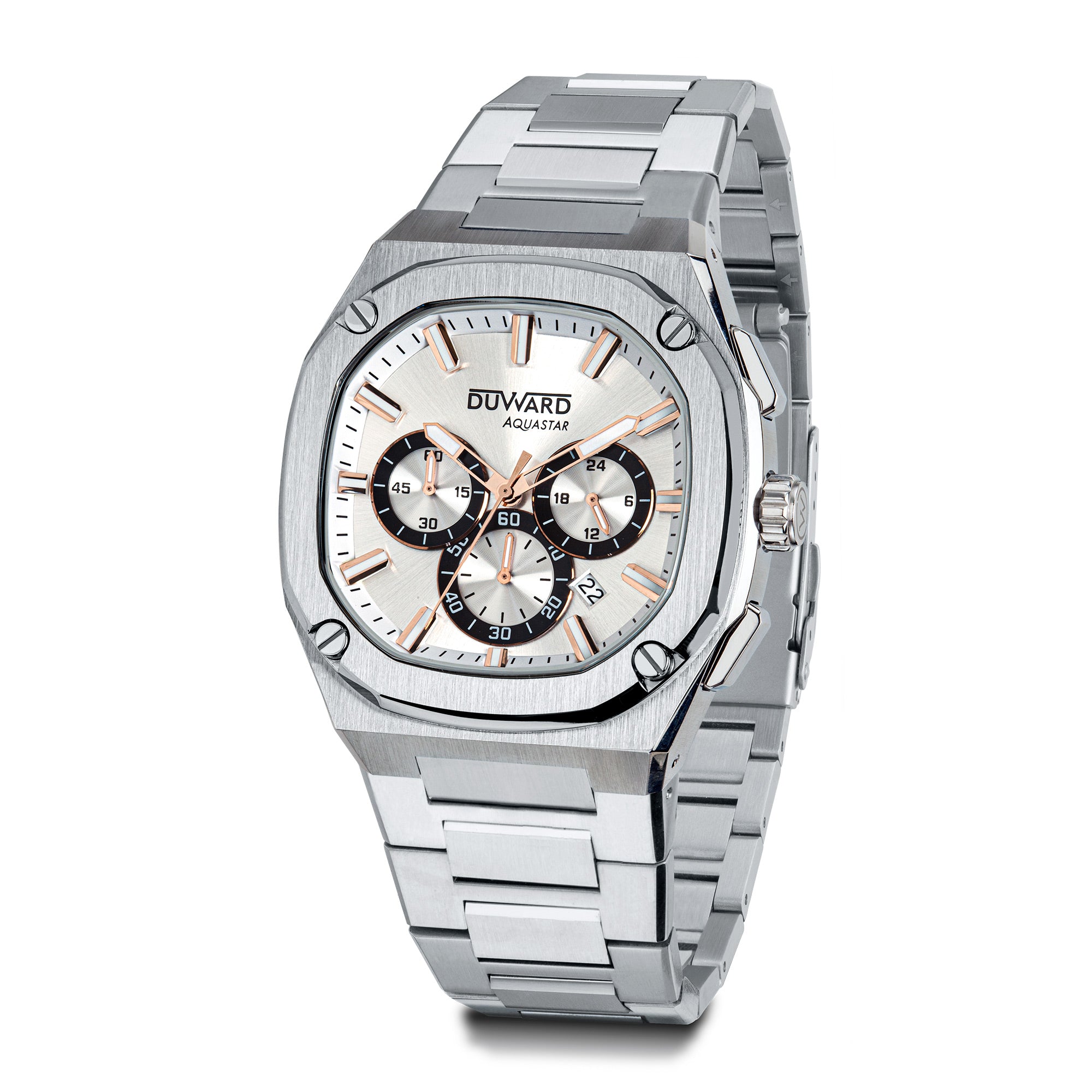 Reloj de Hombre deportivo DUWARD Aquastar acero es fera plata 10 Atm