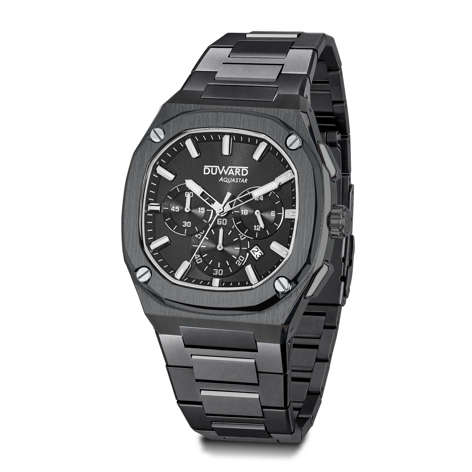 Reloj de Hombre deportivo DUWARD Aquastar acero IP negro esfera negra 10 Atm