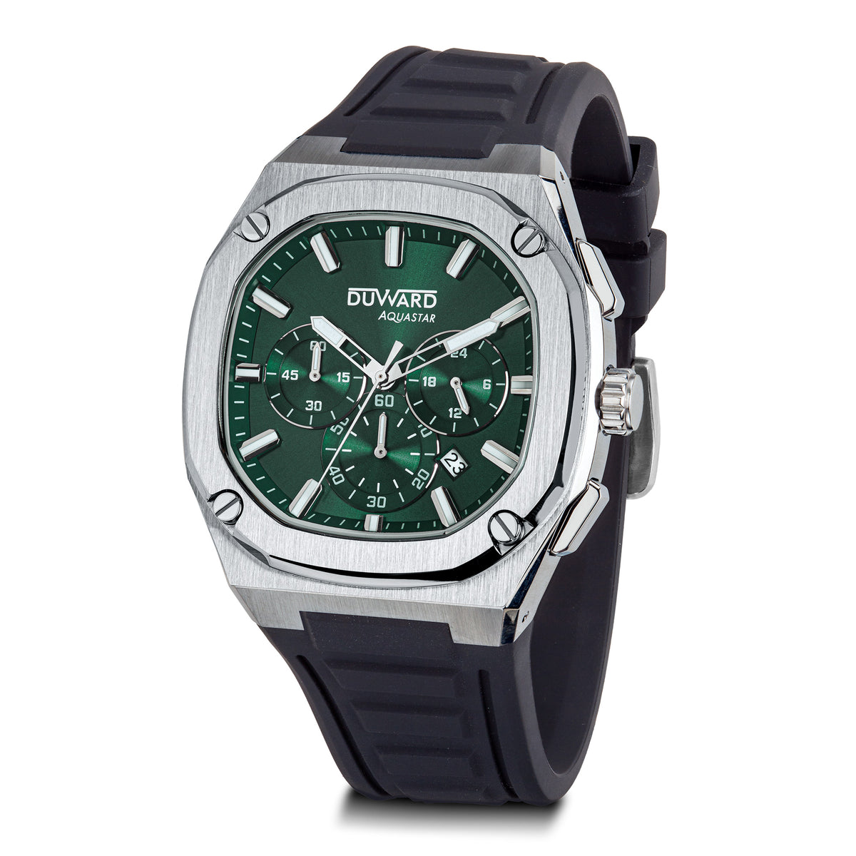 Reloj de Hombre deportivo DUWARD Aquastar acero esfera verde 10 Atm silicona